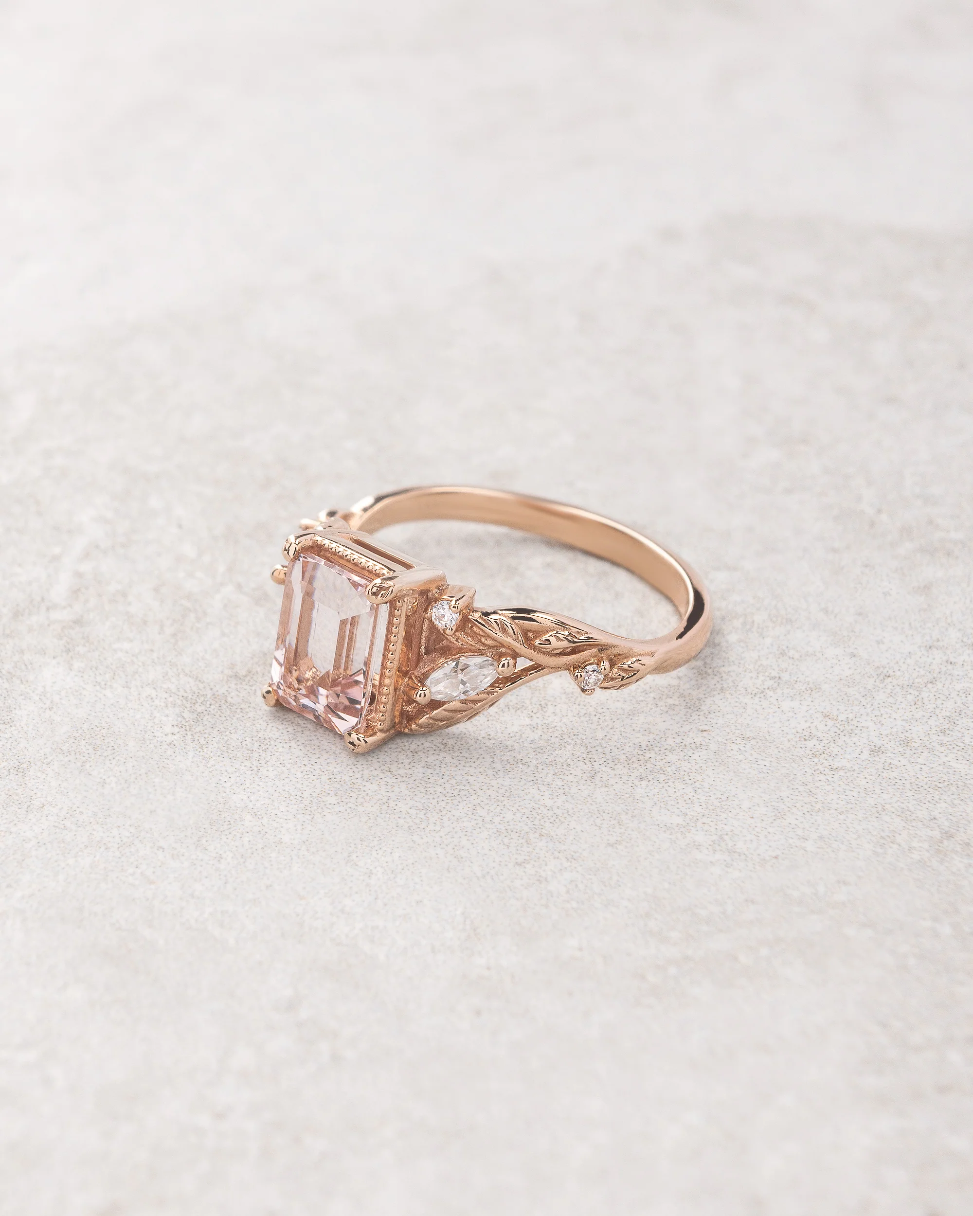 Nature inspired engagement ring with morganite, rose gold engagement ring with diamonds / Patricia - Image 3