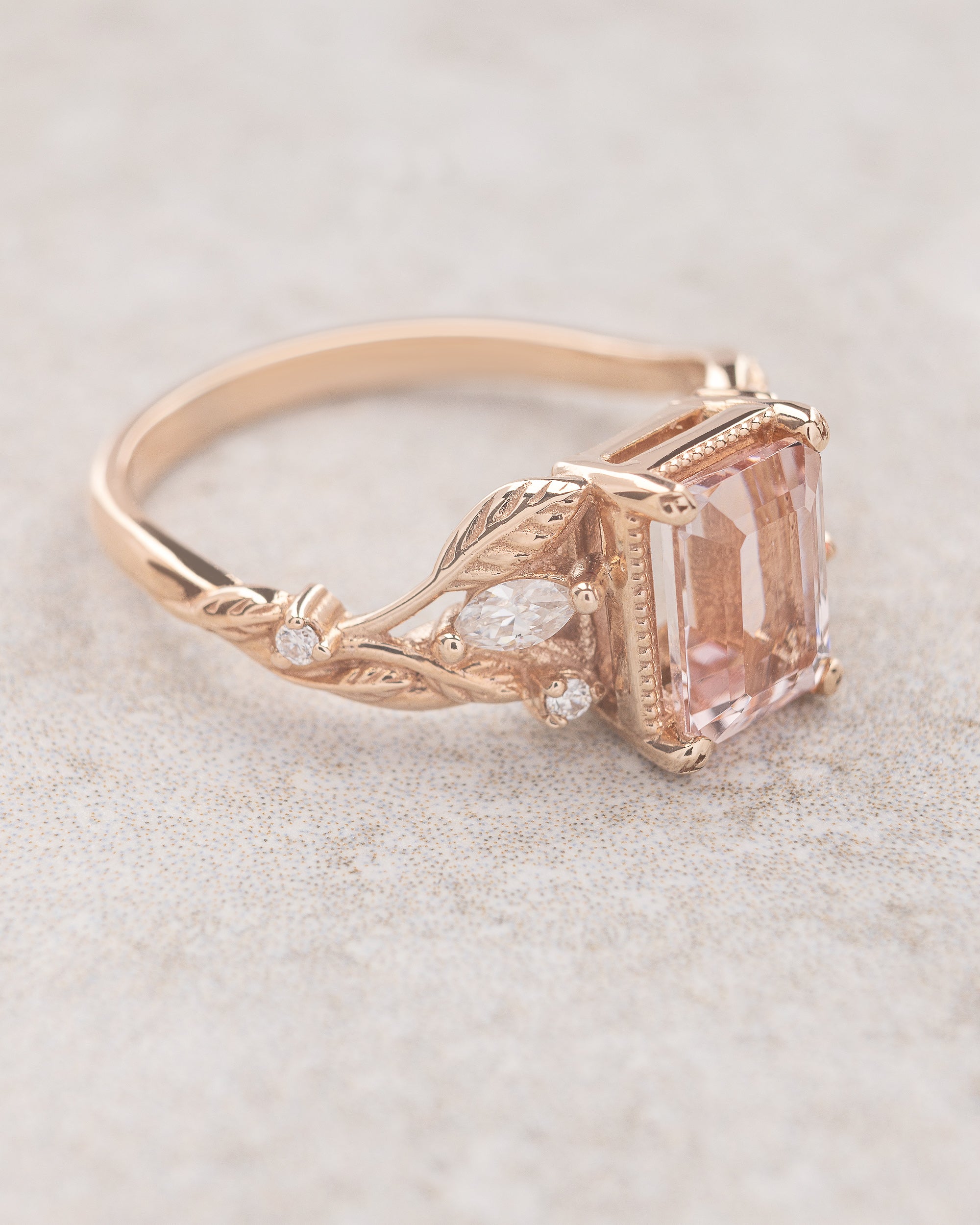 Nature inspired engagement ring with morganite, rose gold engagement ring with diamonds / Patricia - Image 4
