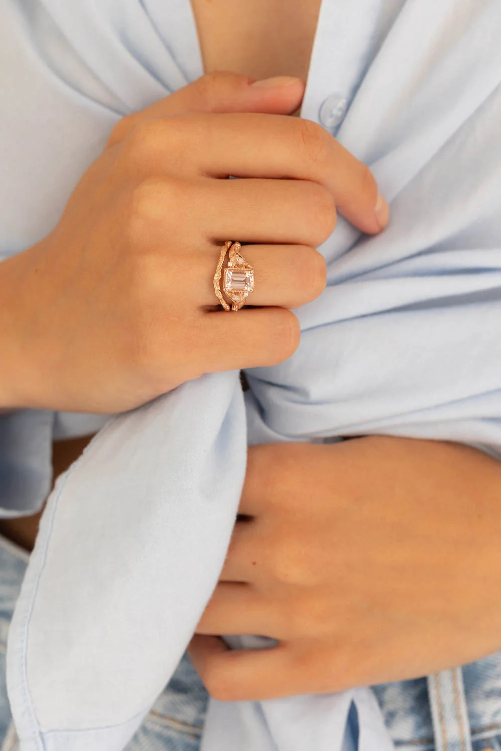 Nature inspired engagement ring with morganite, rose gold engagement ring with diamonds / Patricia - Image 7
