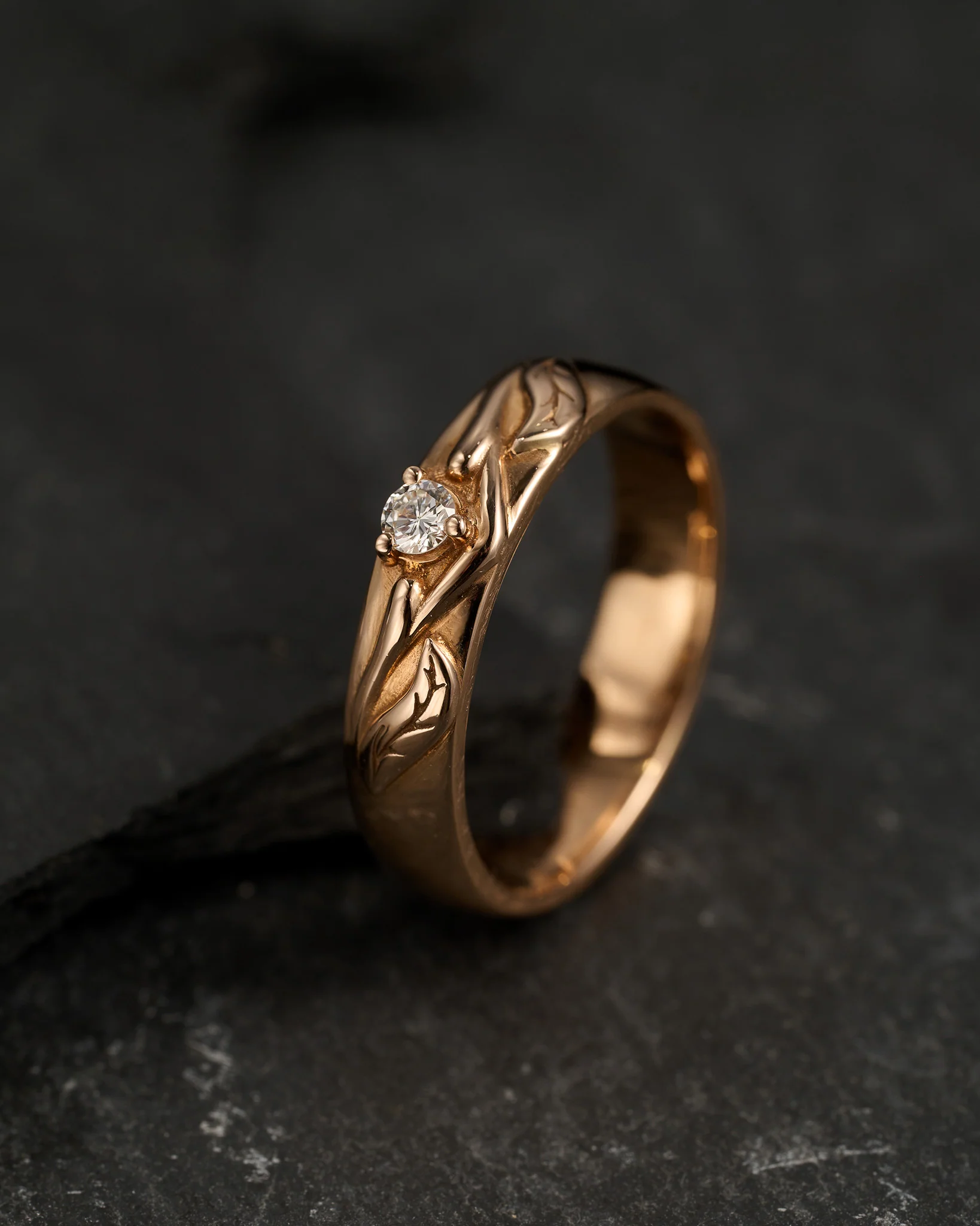 Nature wedding band with natural diamond / Wisteria - Image 2