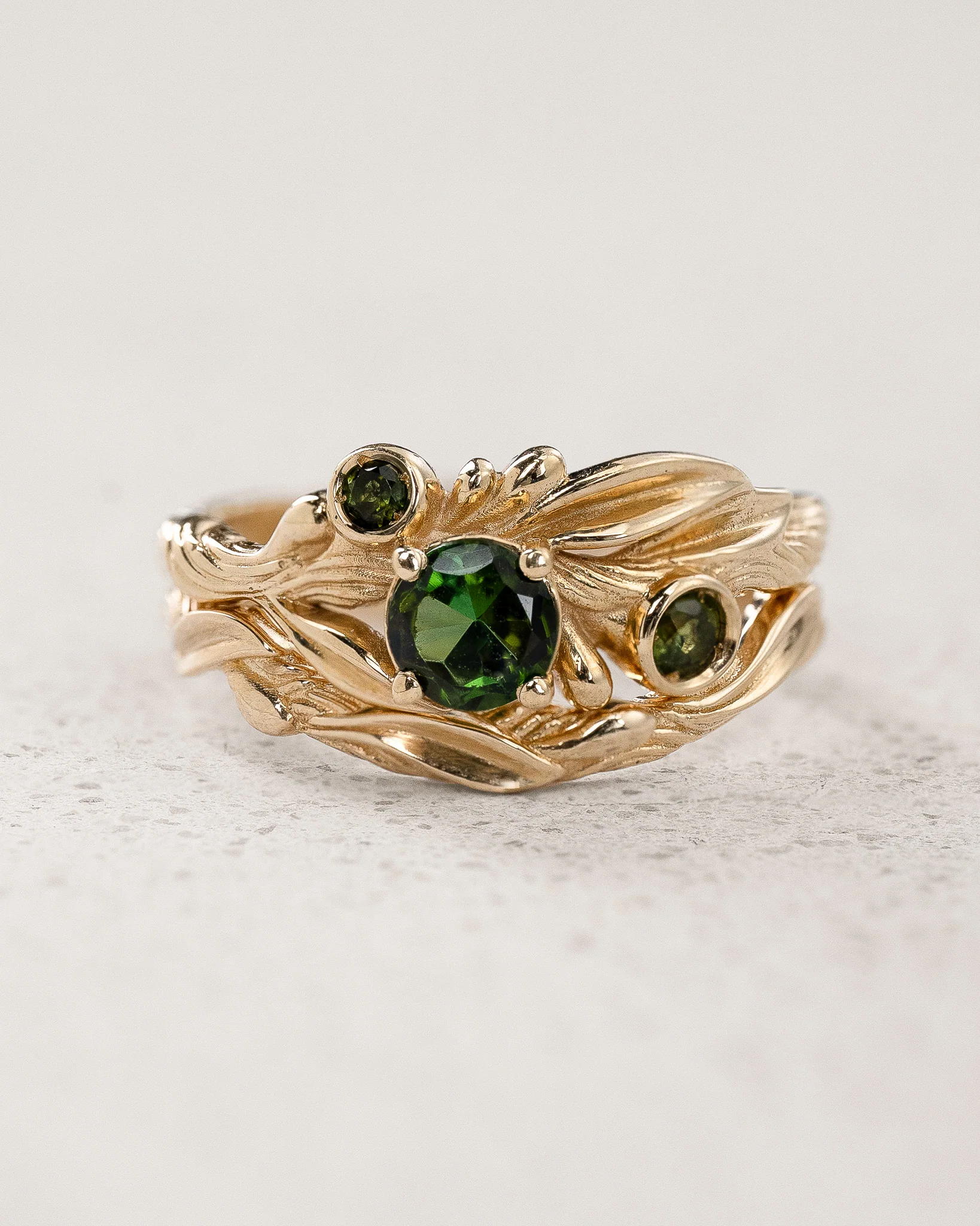 Olive Branch Bridal Set with Round Green Tourmalines / Olivia