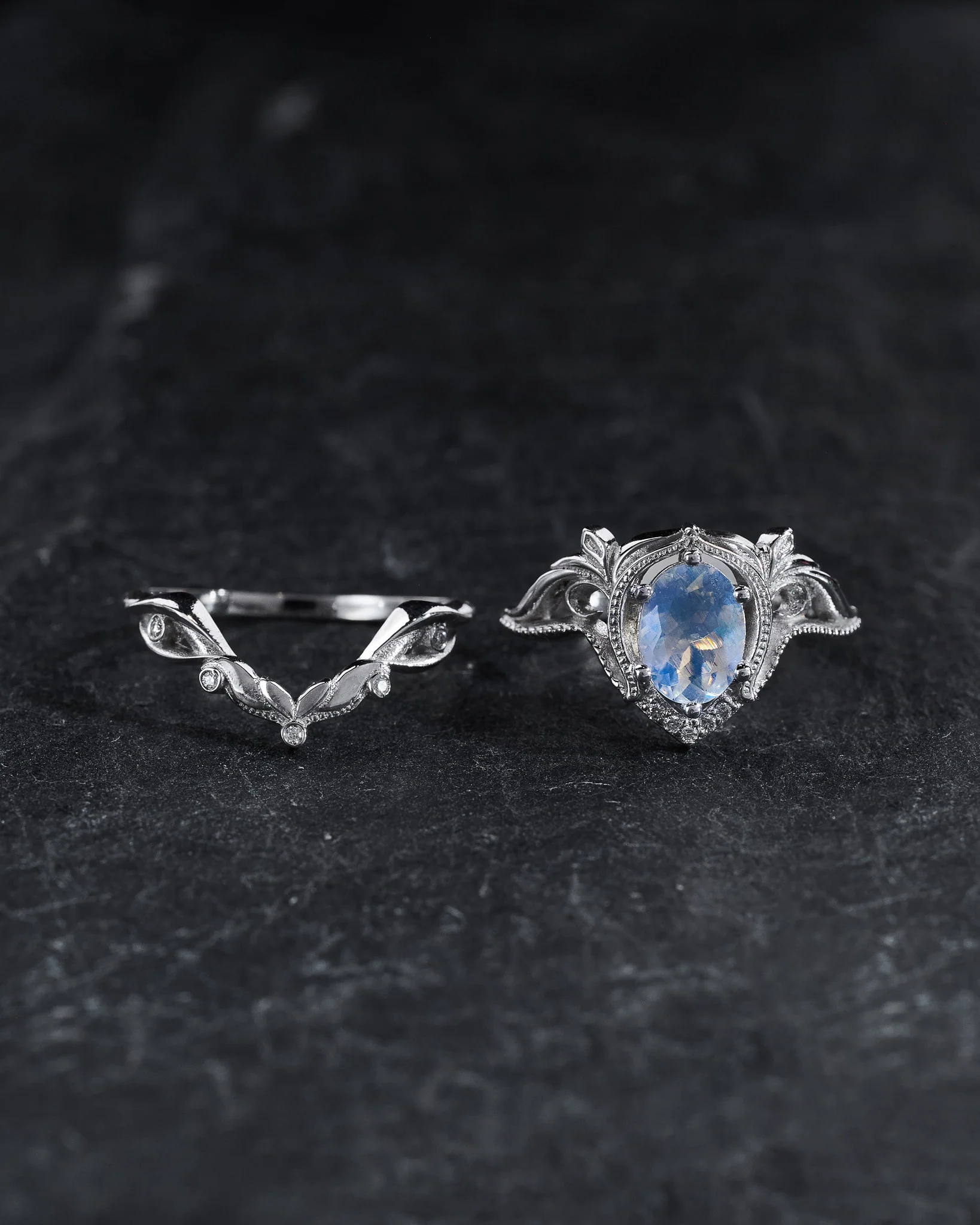 Oval moonstone art nouveau bridal set / Lida - Image 2