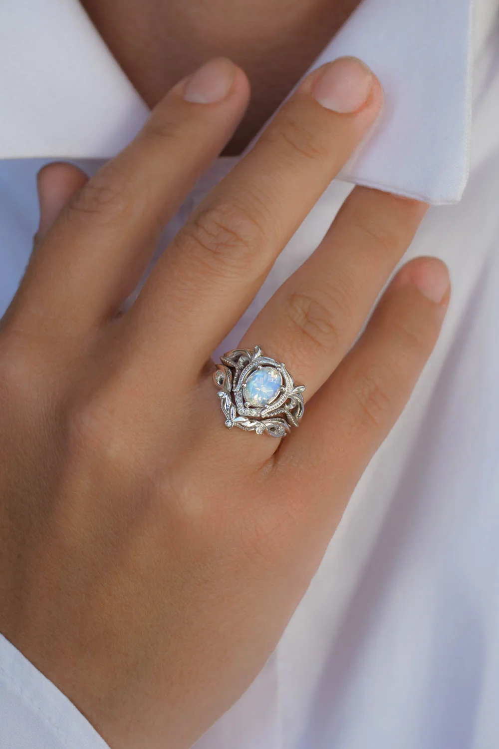 Oval moonstone art nouveau bridal set / Lida - Image 7