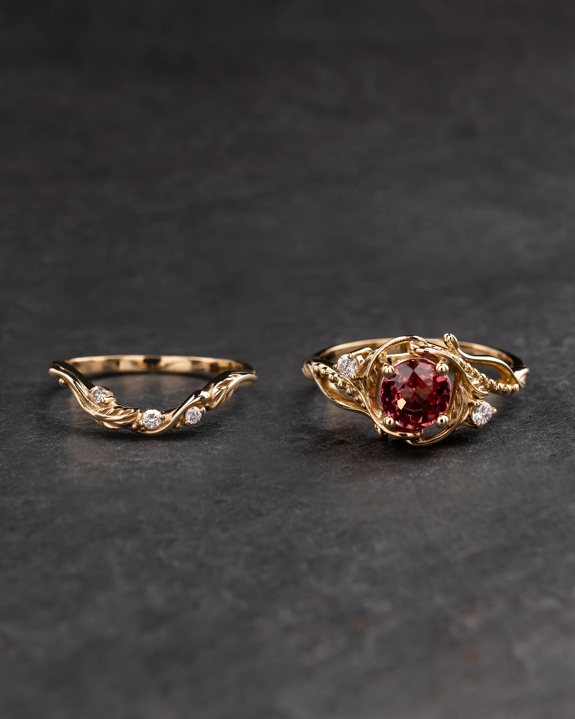 Padparadscha sapphire bridal ring set in a fantasy style / Undina - Image 2