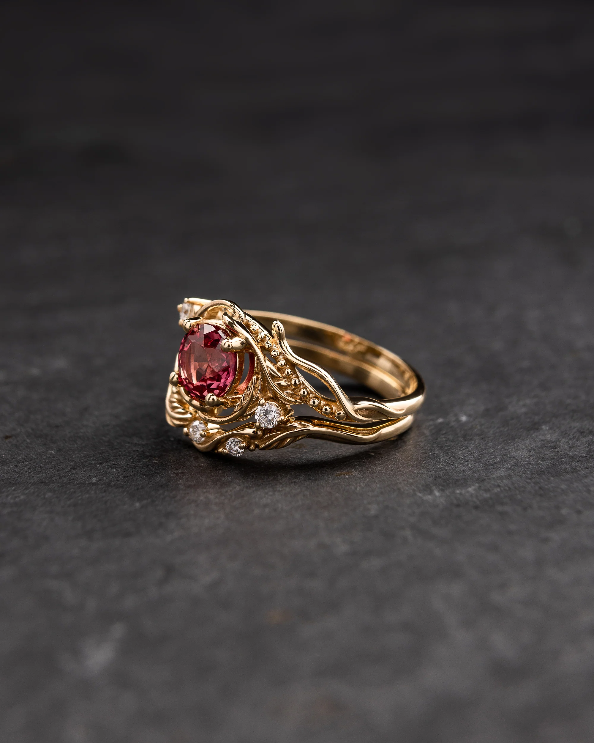 Padparadscha sapphire bridal ring set in a fantasy style / Undina - Image 3
