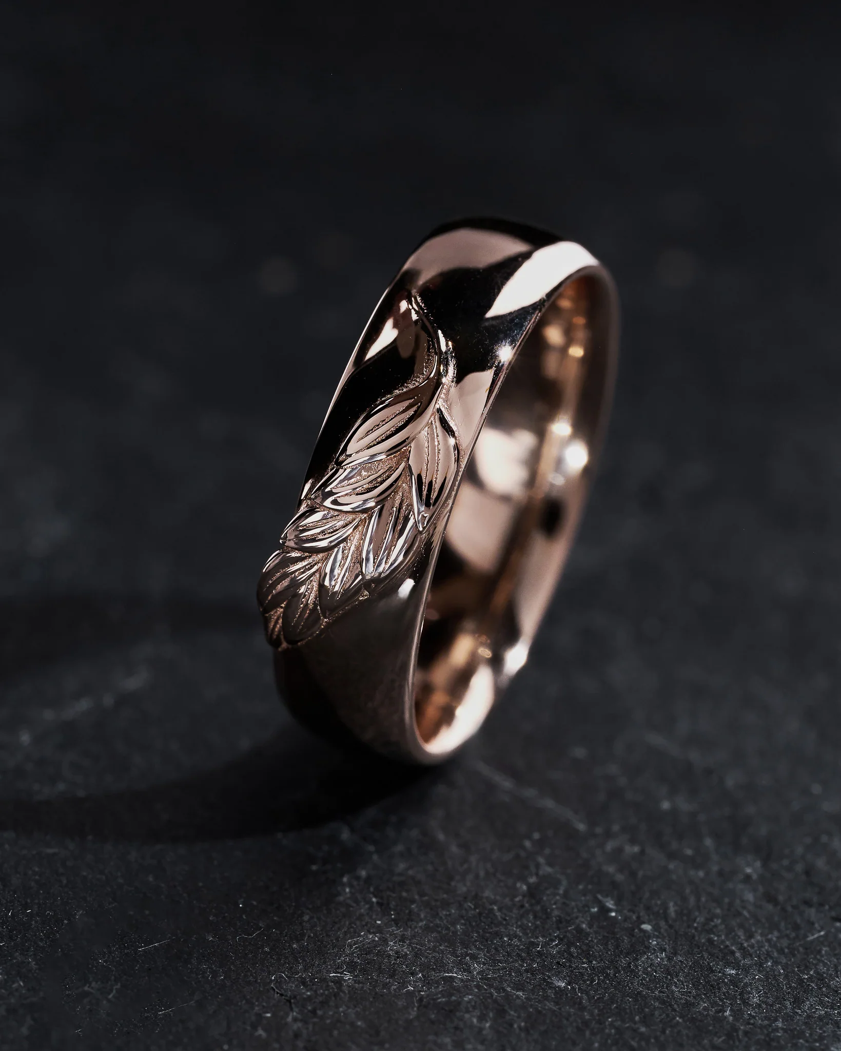 Palm leaf wedding band, high polish, 6 mm wide - Image 3