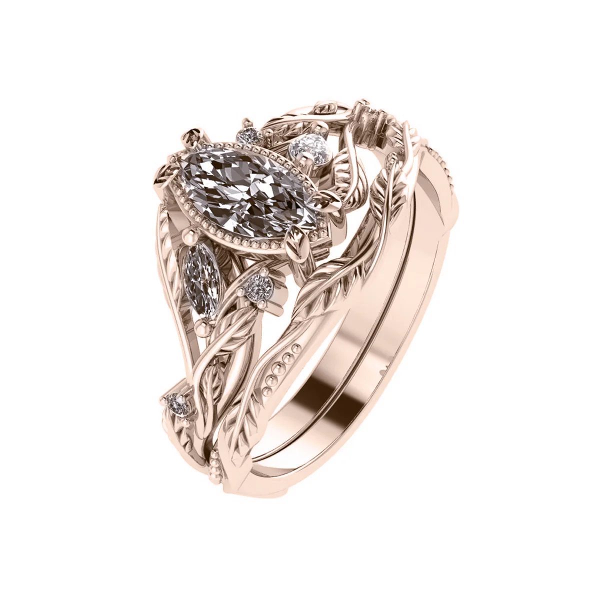 Patricia asymmetric | custom bridal ring set for marquise cut gemstone 8x4 mm - Image 2