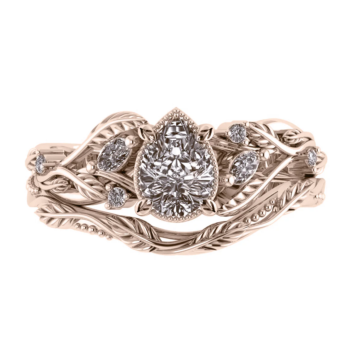 Patricia asymmetric | custom bridal ring set for pear cut gemstone 7x5 mm