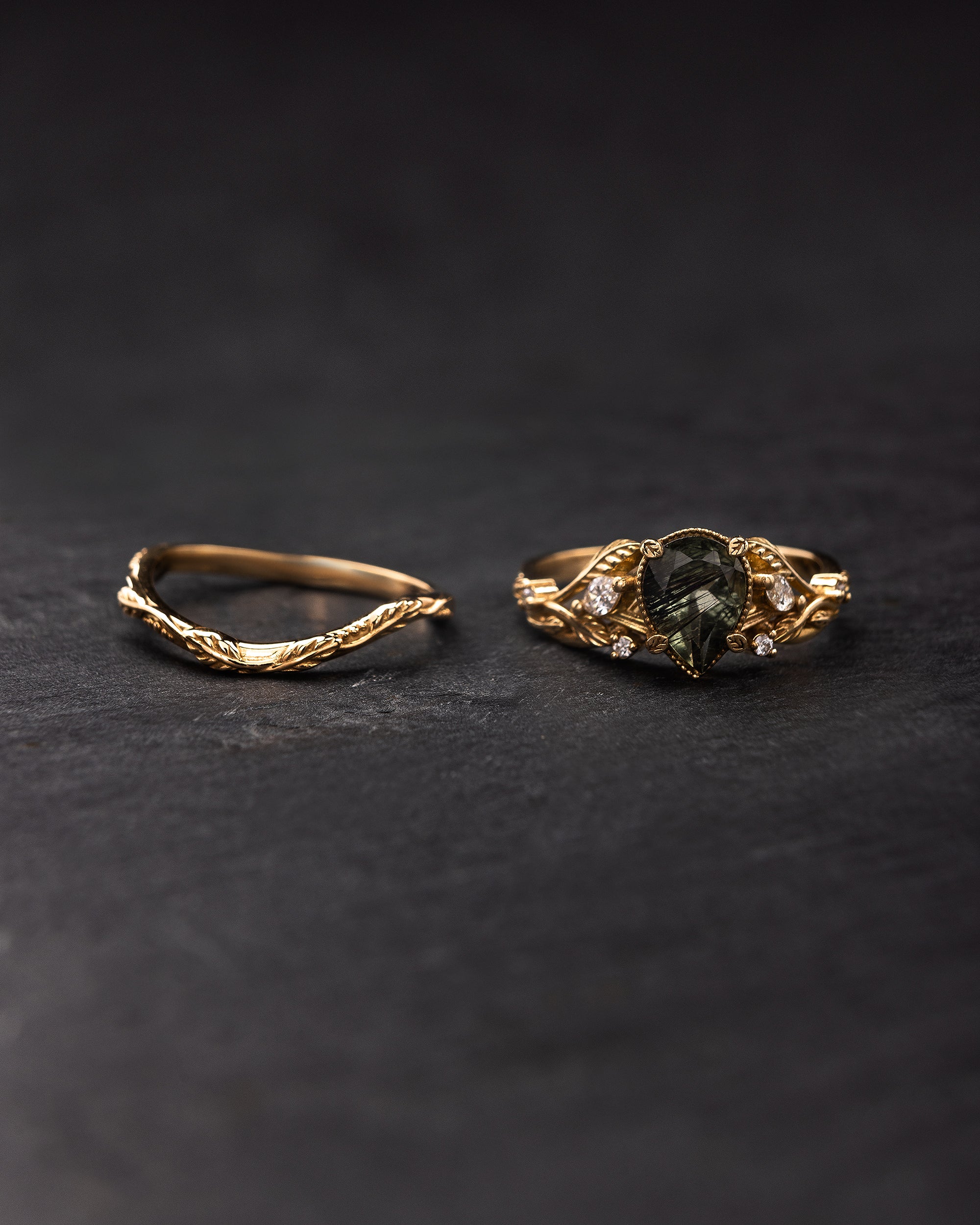 Patricia asymmetric | custom bridal ring set for pear cut gemstone 8x6 mm - Image 7