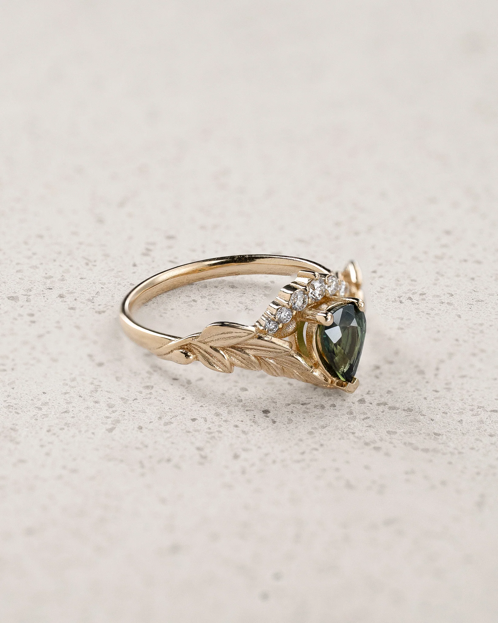 Pear-Cut Green (Natural) Sapphire Engagement Ring / Palmira - Image 2