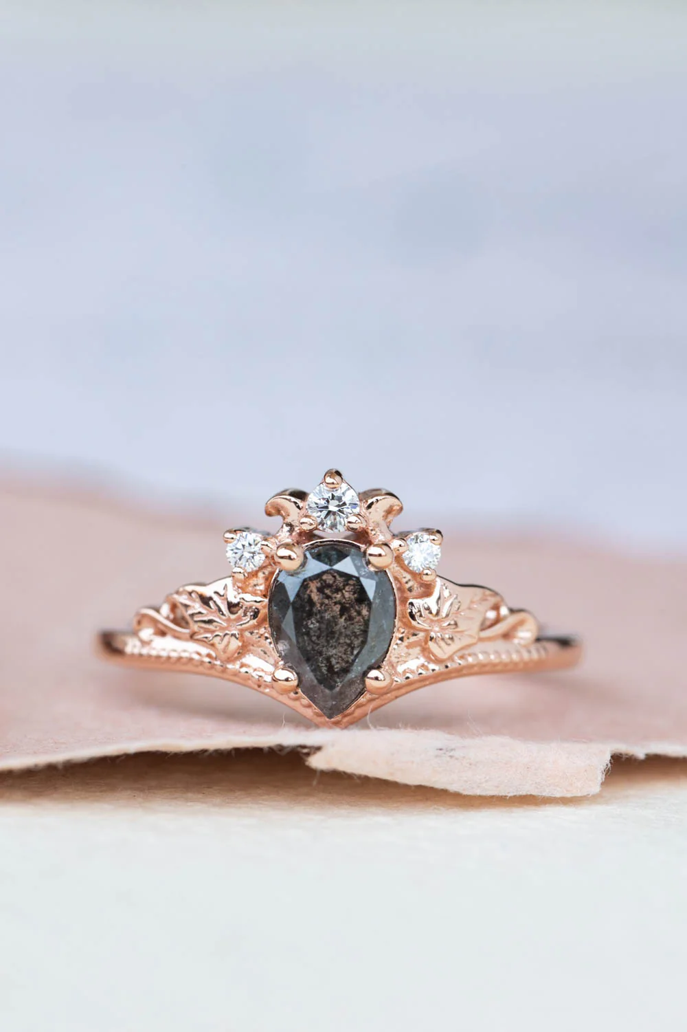 Pear cut salt & pepper diamond bridal ring set / Ariadne - Image 10