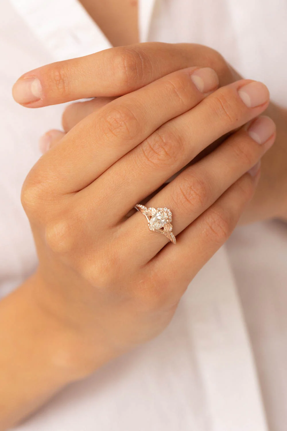 Pear lab grown diamond engagement ring, nature inspired gold promise ring with diamonds / Amelia - Image 6