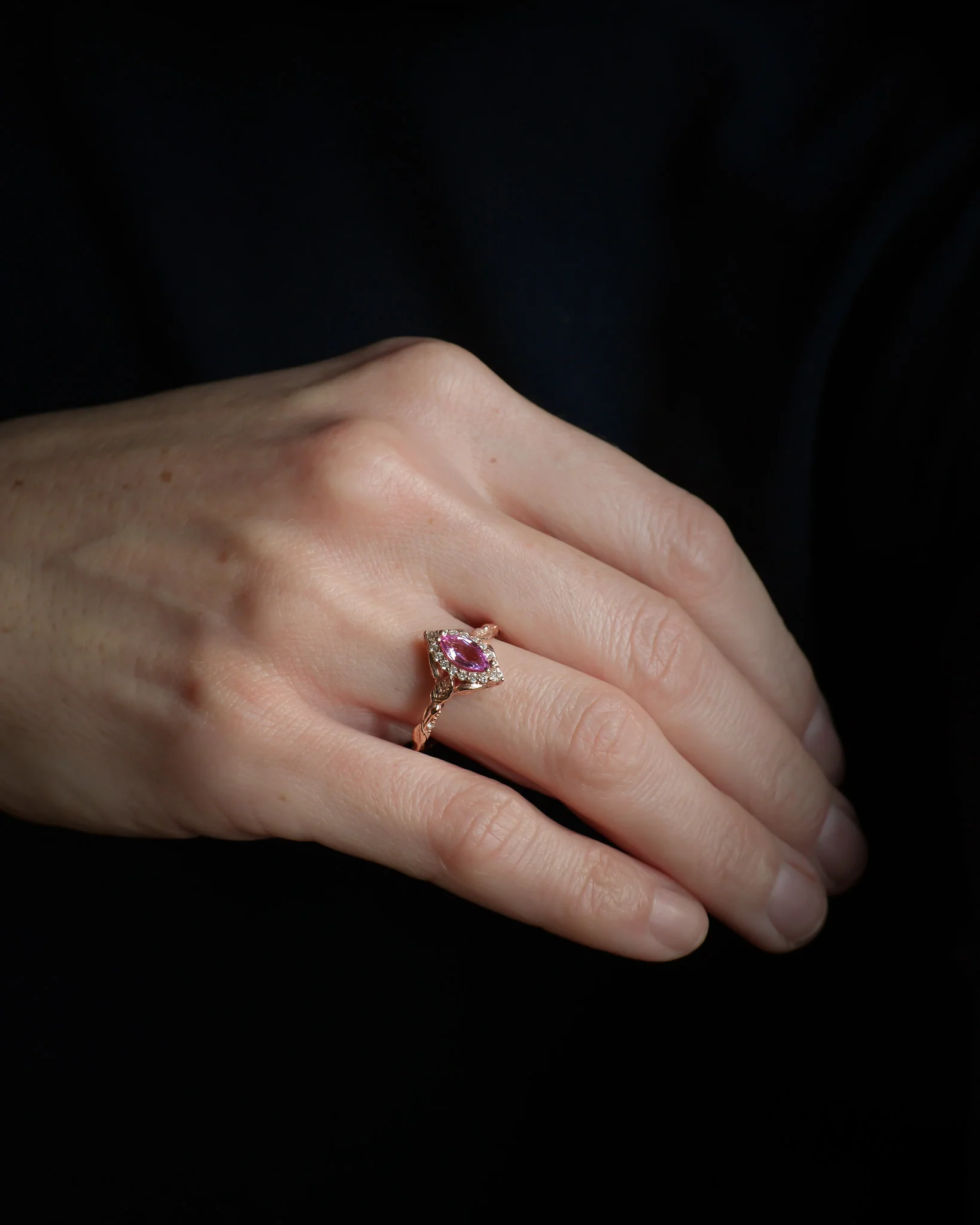 READY TO SHIP: Florentina ring with natural pink sapphire and diamond halo, 14K rose gold, RING SIZES: 5.5 - 8.5 US - Image 6