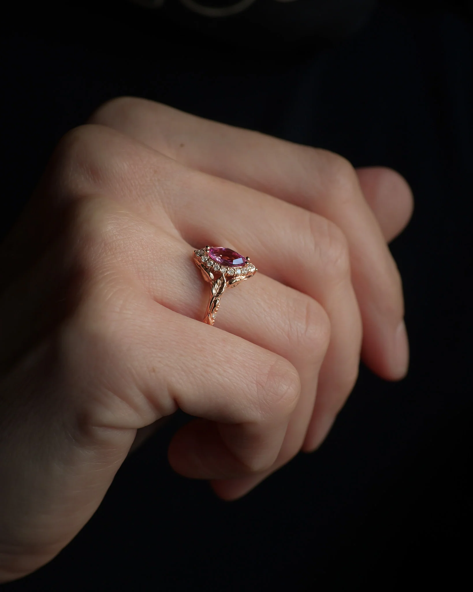 READY TO SHIP: Florentina ring with natural pink sapphire and diamond halo, 14K rose gold, RING SIZES: 5.5 - 8.5 US - Image 4
