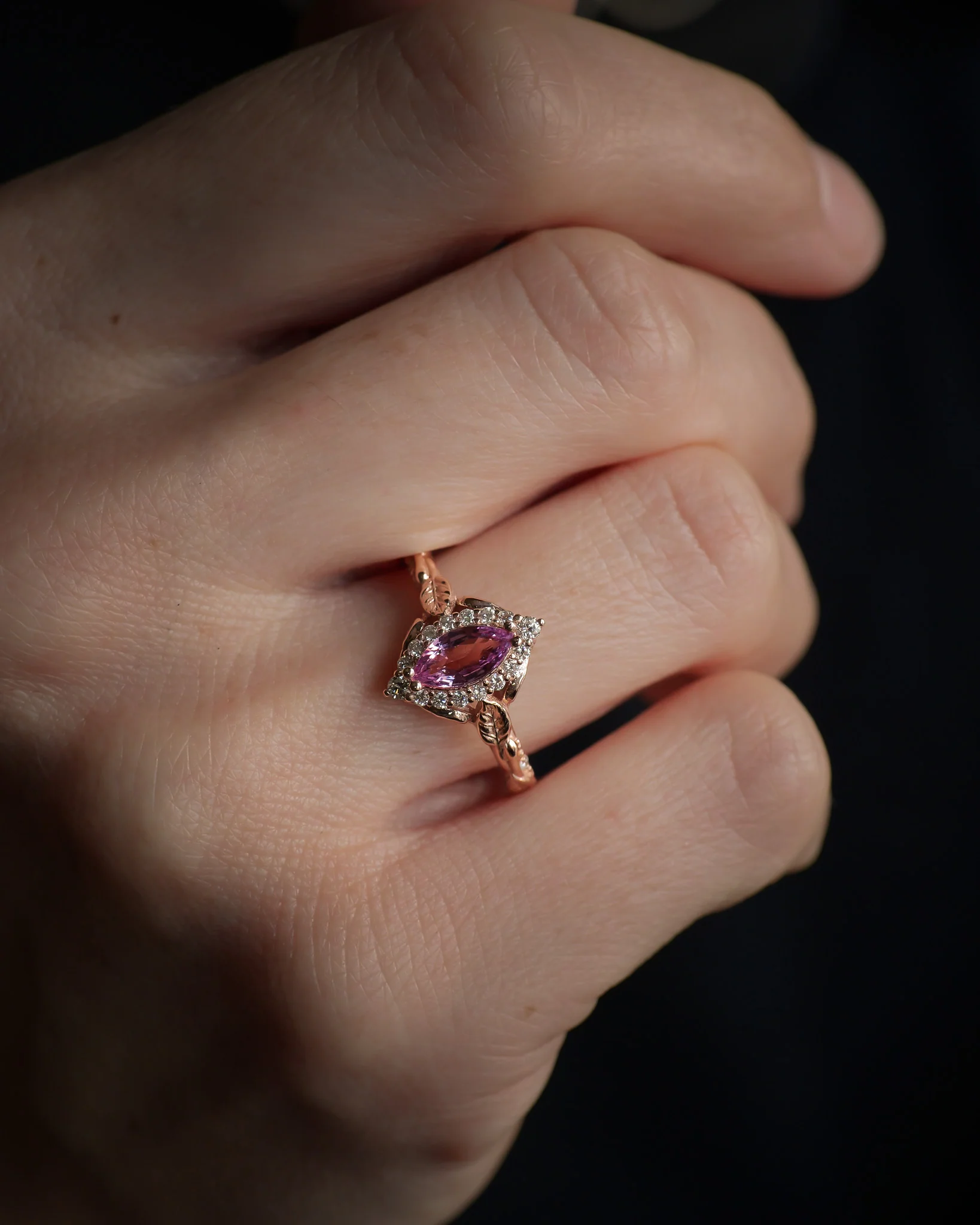 READY TO SHIP: Florentina ring with natural pink sapphire and diamond halo, 14K rose gold, RING SIZES: 5.5 - 8.5 US - Image 2