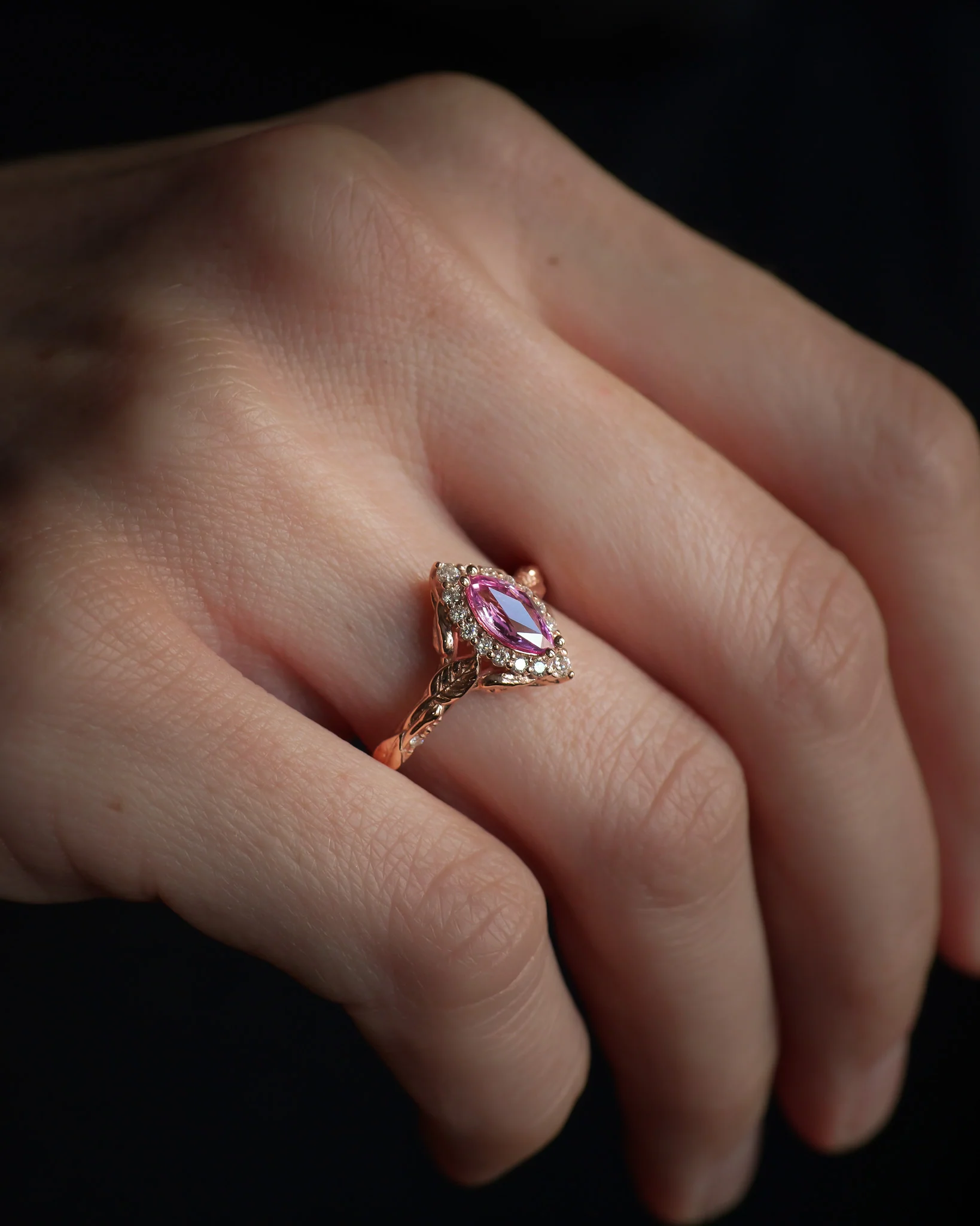 READY TO SHIP: Florentina ring with natural pink sapphire and diamond halo, 14K rose gold, RING SIZES: 5.5 - 8.5 US - Image 8
