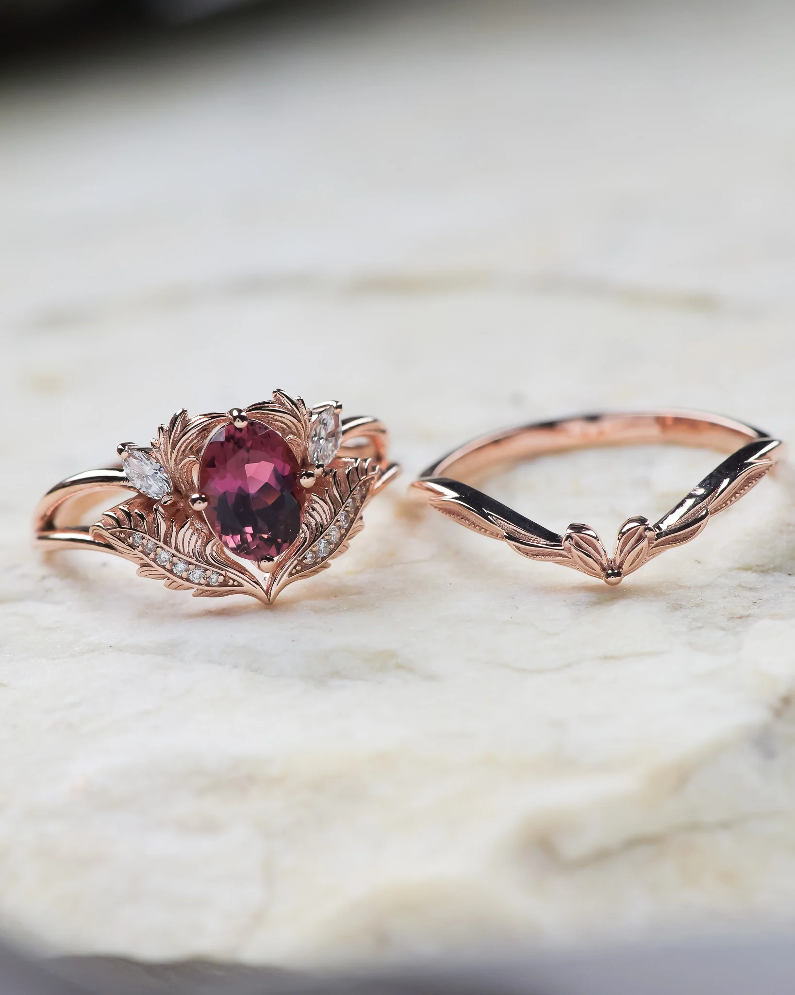 Pink tourmaline and diamonds engagement ring / Adonis - Image 3