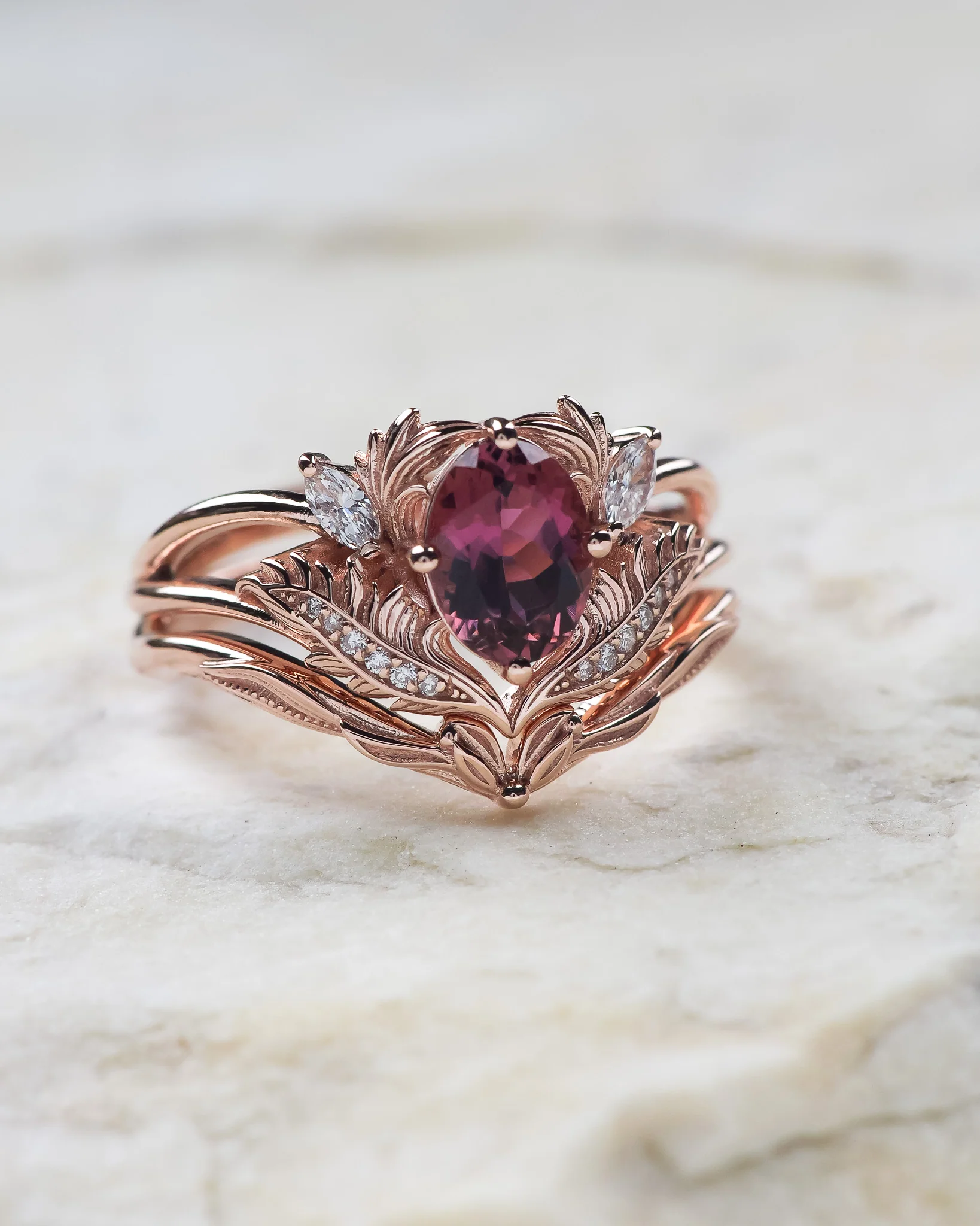Pink tourmaline and diamonds engagement ring / Adonis - Image 4