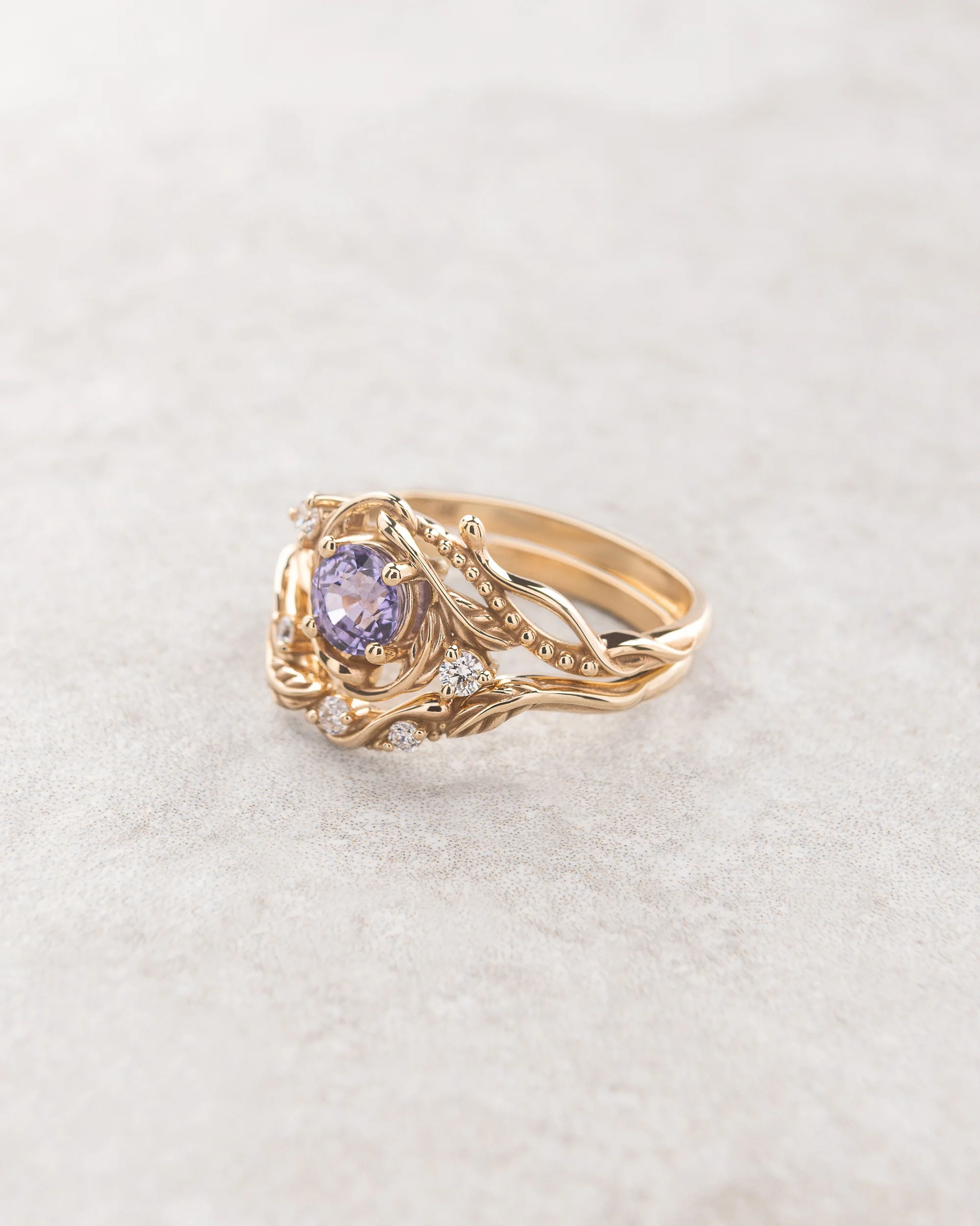 Rare purple sapphire engagement ring with matching wedding band / Undina - Image 2