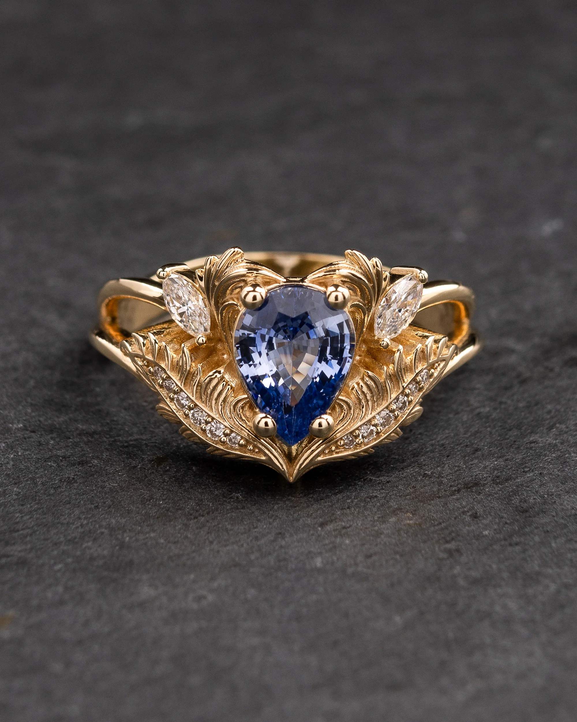 READY TO SHIP Adonis in 14K yellow gold, natural sapphire 8x6 mm, lab diamonds, RING SIZE 5.5 - 8.5 US