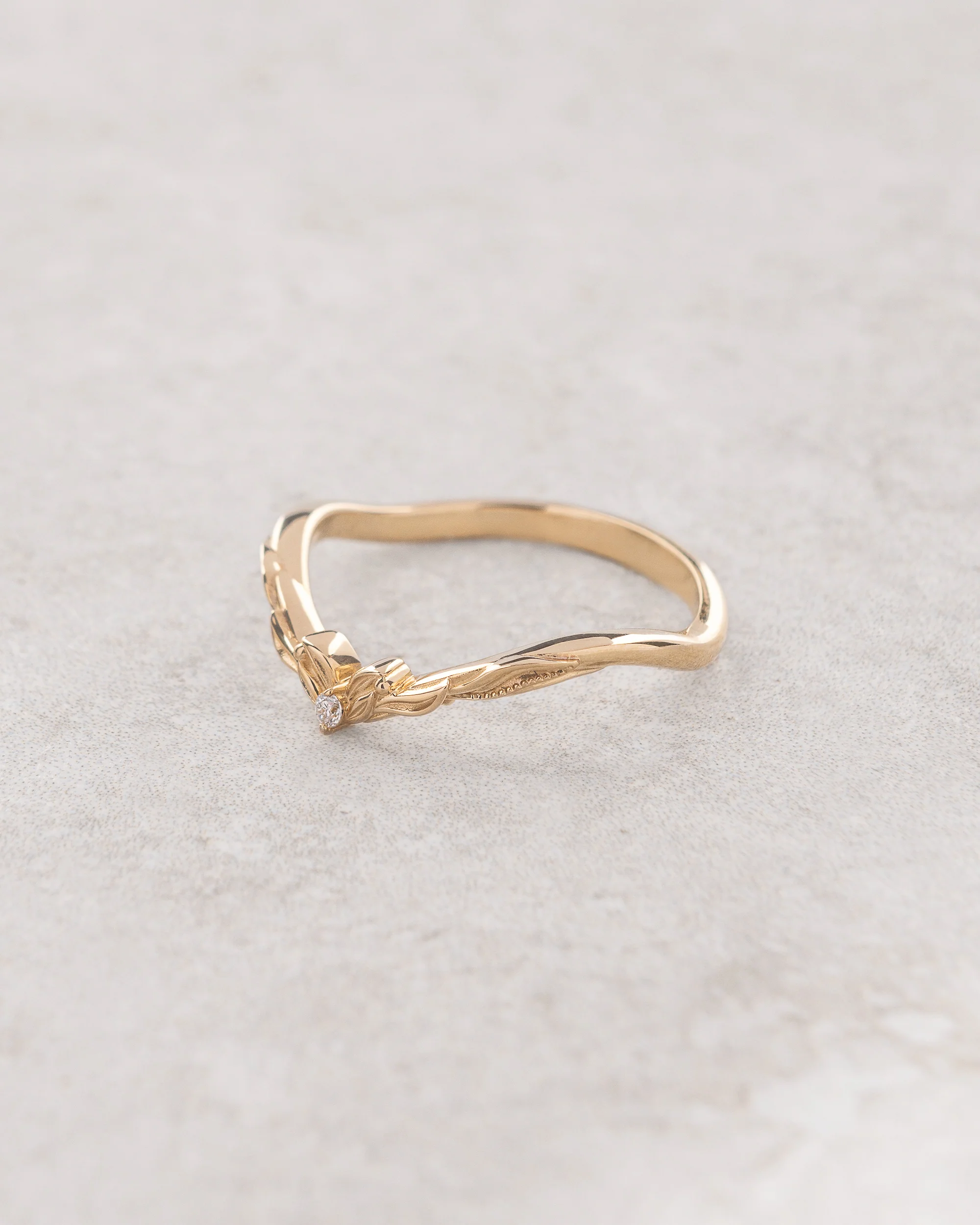 READY TO SHIP Adonis matching wedding band with accent diamond in 14K yellow gold RING SIZE 5.5 - 8.5 US - Image 2