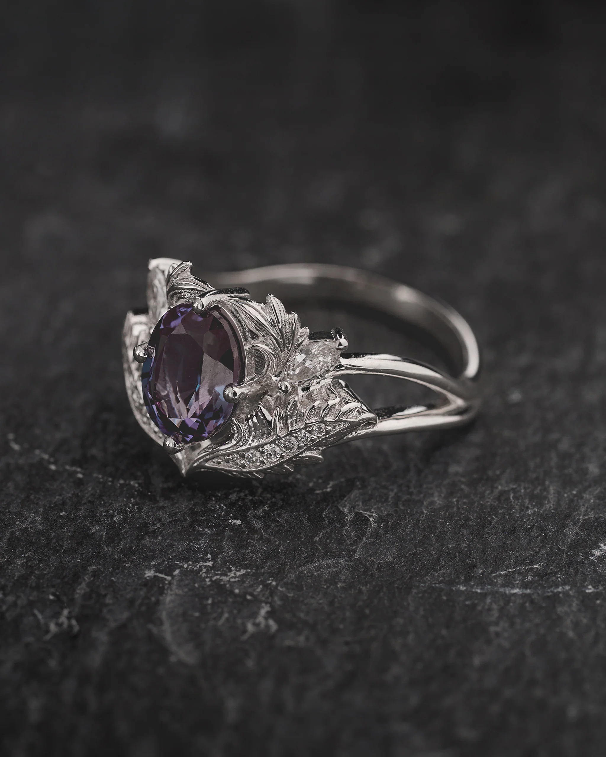 READY TO SHIP Adonis ring with alexandrite and diamonds, 14K white gold, AVAILABLE RING SIZES: 5.5 - 8.5 US - Image 3
