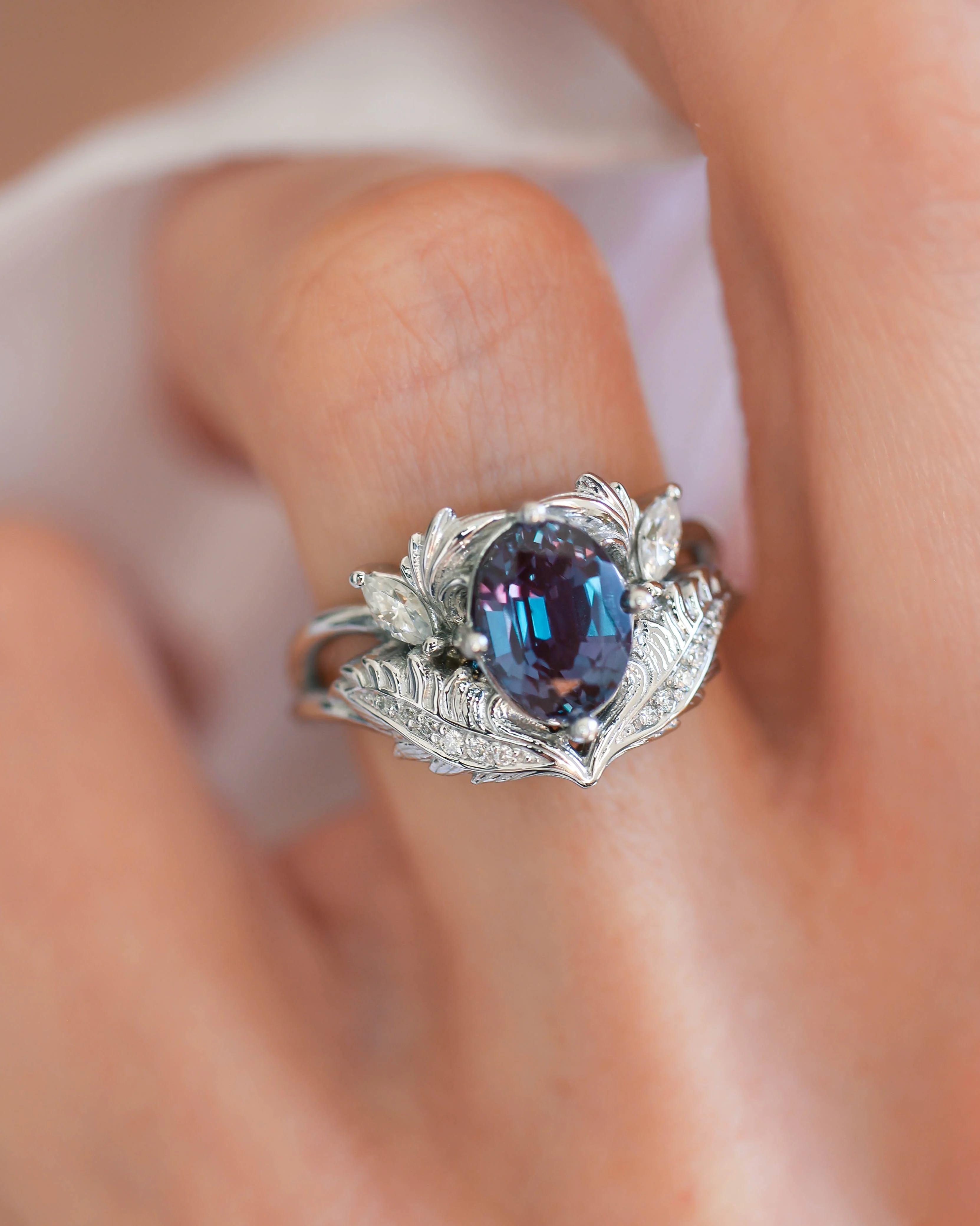 READY TO SHIP Adonis ring with alexandrite and diamonds, 14K white gold, AVAILABLE RING SIZES: 5.5 - 8.5 US - Image 5