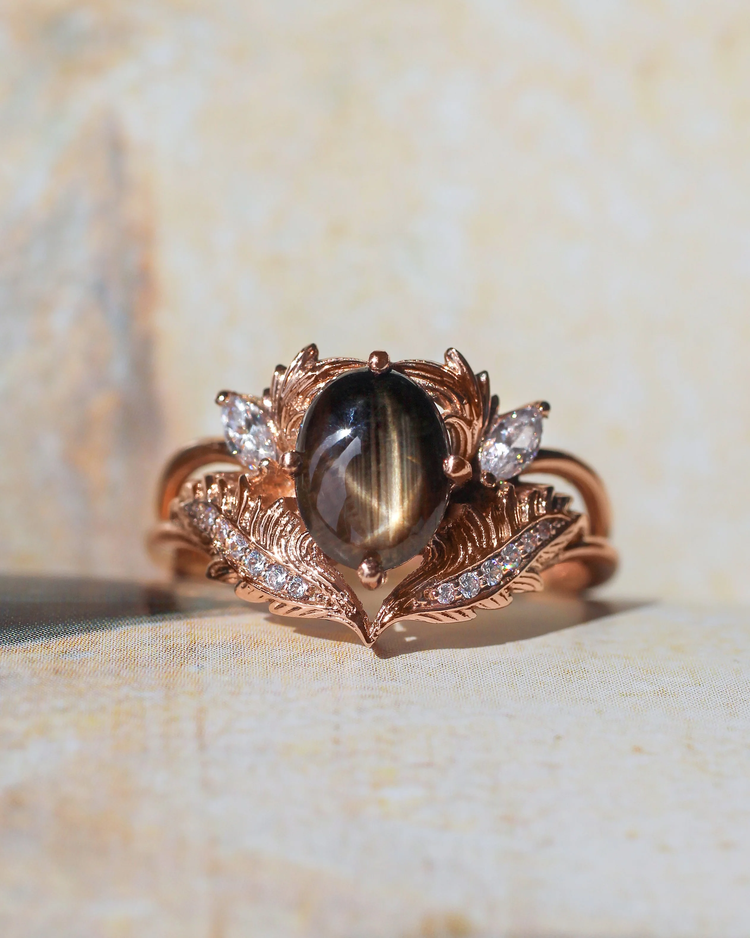 READY TO SHIP Adonis ring with black star sapphire, 14K rose gold, AVAILABLE RING SIZES: 5.5 - 8.5 US - Image 5