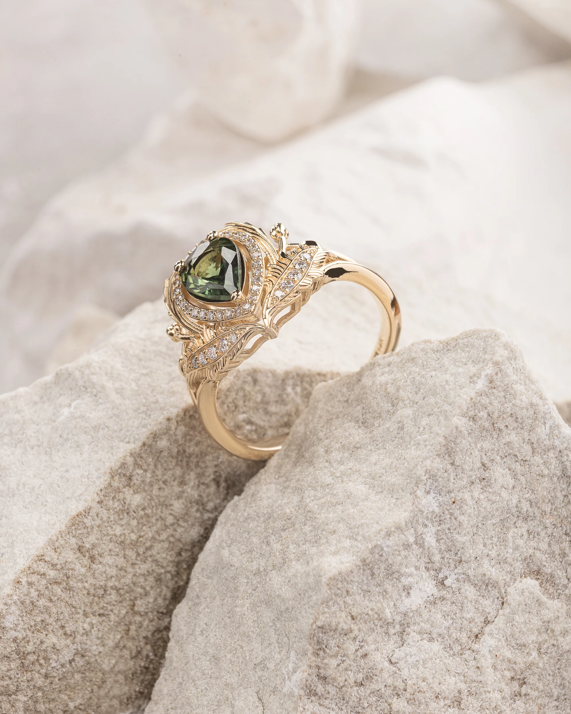 READY TO SHIP: Adonis ring with green sapphire and diamond halo, 14K yellow gold, RING SIZES: 5.5 - 8.5 US - Image 4