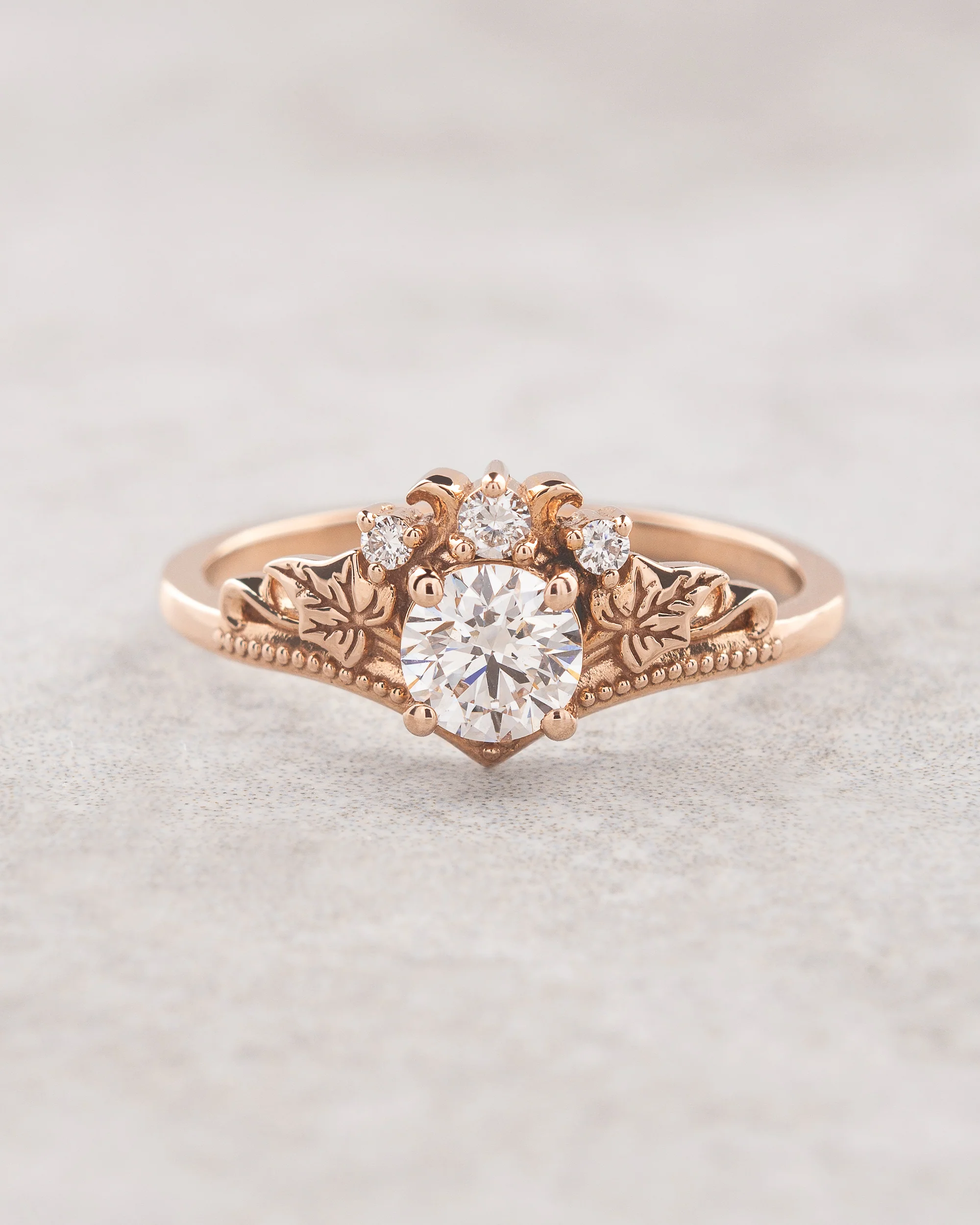 READY TO SHIP Ariadne in 14K rose gold, bridal ring set with ivy leaves and diamonds, AVAILABLE RING SIZES: 5.5 - 8.5 US - Image 5