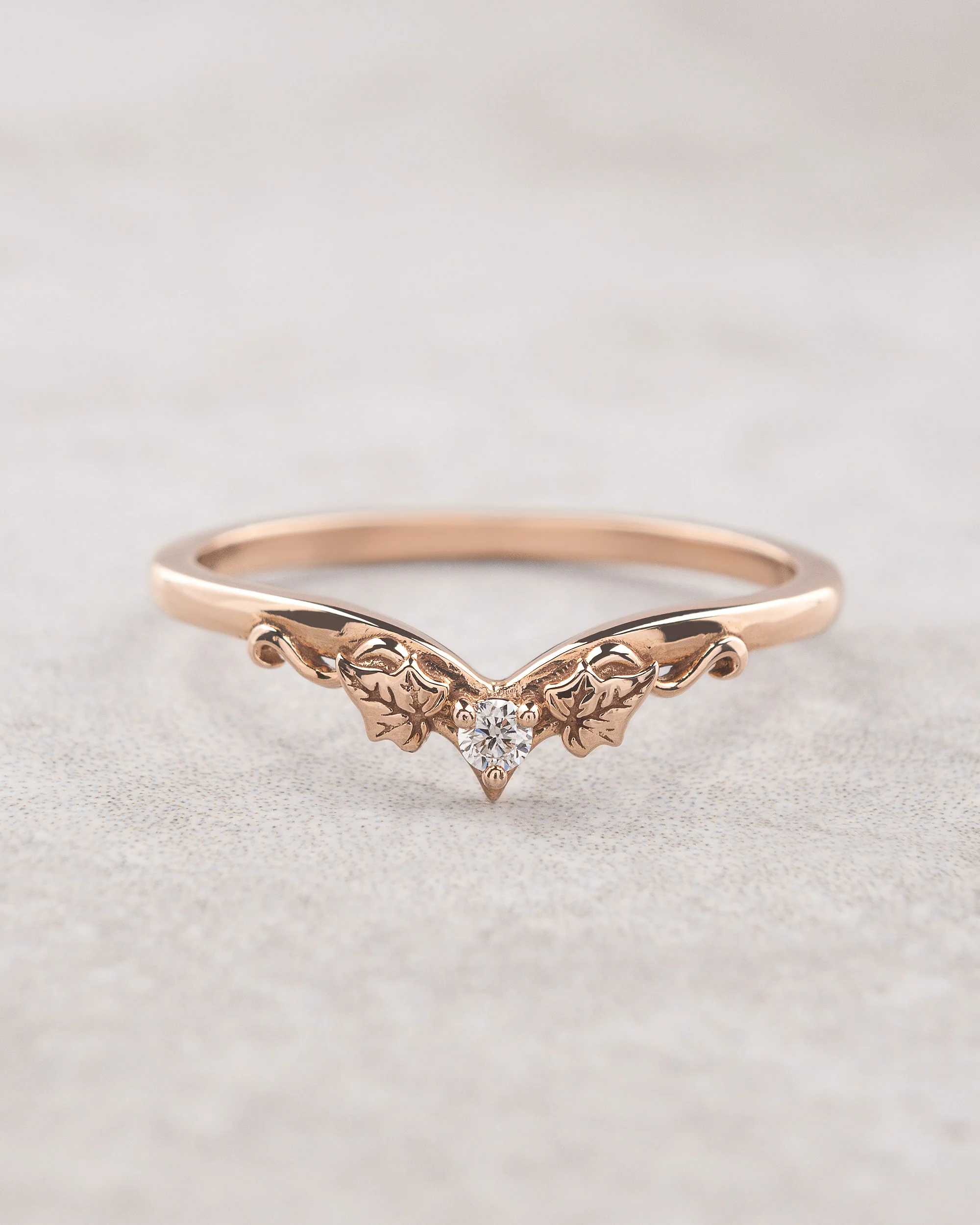 READY TO SHIP Ariadne in 14K rose gold, bridal ring set with ivy leaves and diamonds, AVAILABLE RING SIZES: 5.5 - 8.5 US - Image 7