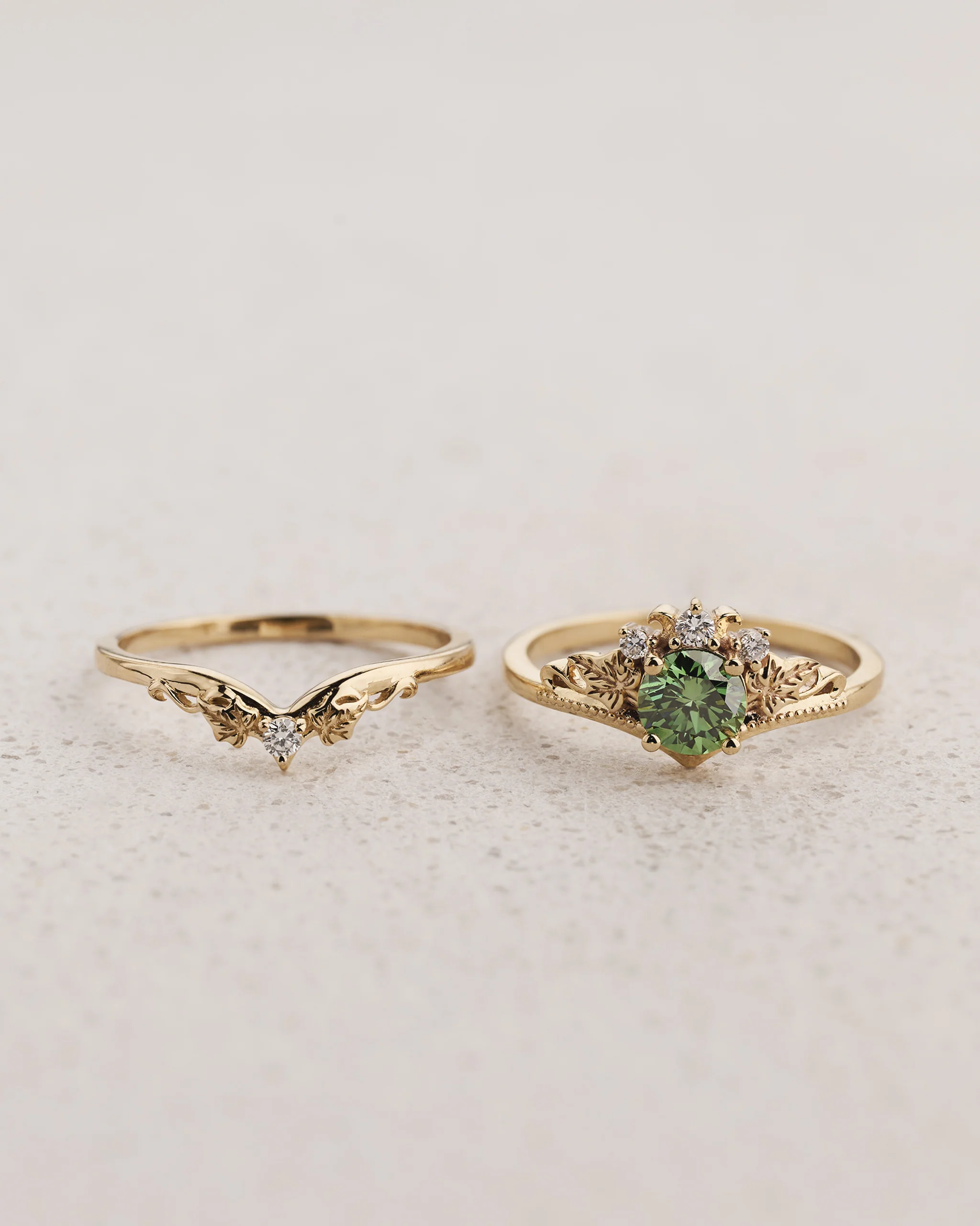 Ivy Leaves Bridal Set with Green (Lab-grown) Diamond / Ariadne - Image 3