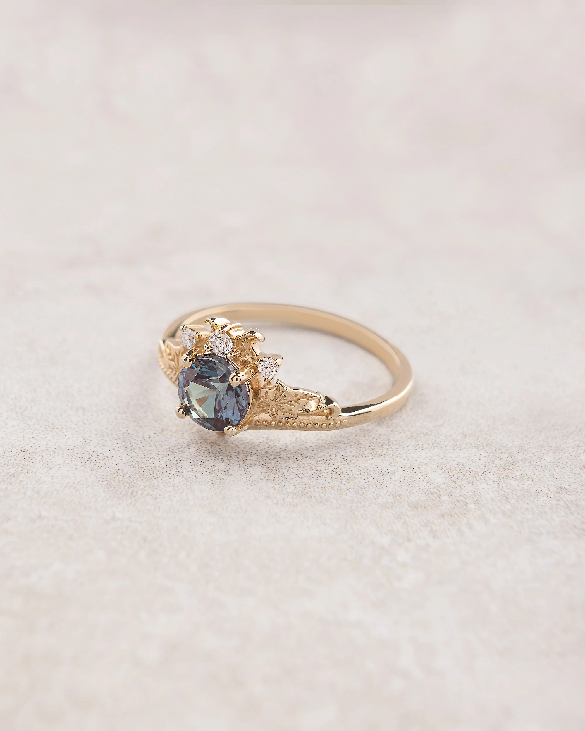 READY TO SHIP: Ariadne engagement ring with colour changing alexandrite 6mm, 14K yellow gold, AVAILABLE RING SIZES: 5.5 - 8.5 US - Image 3