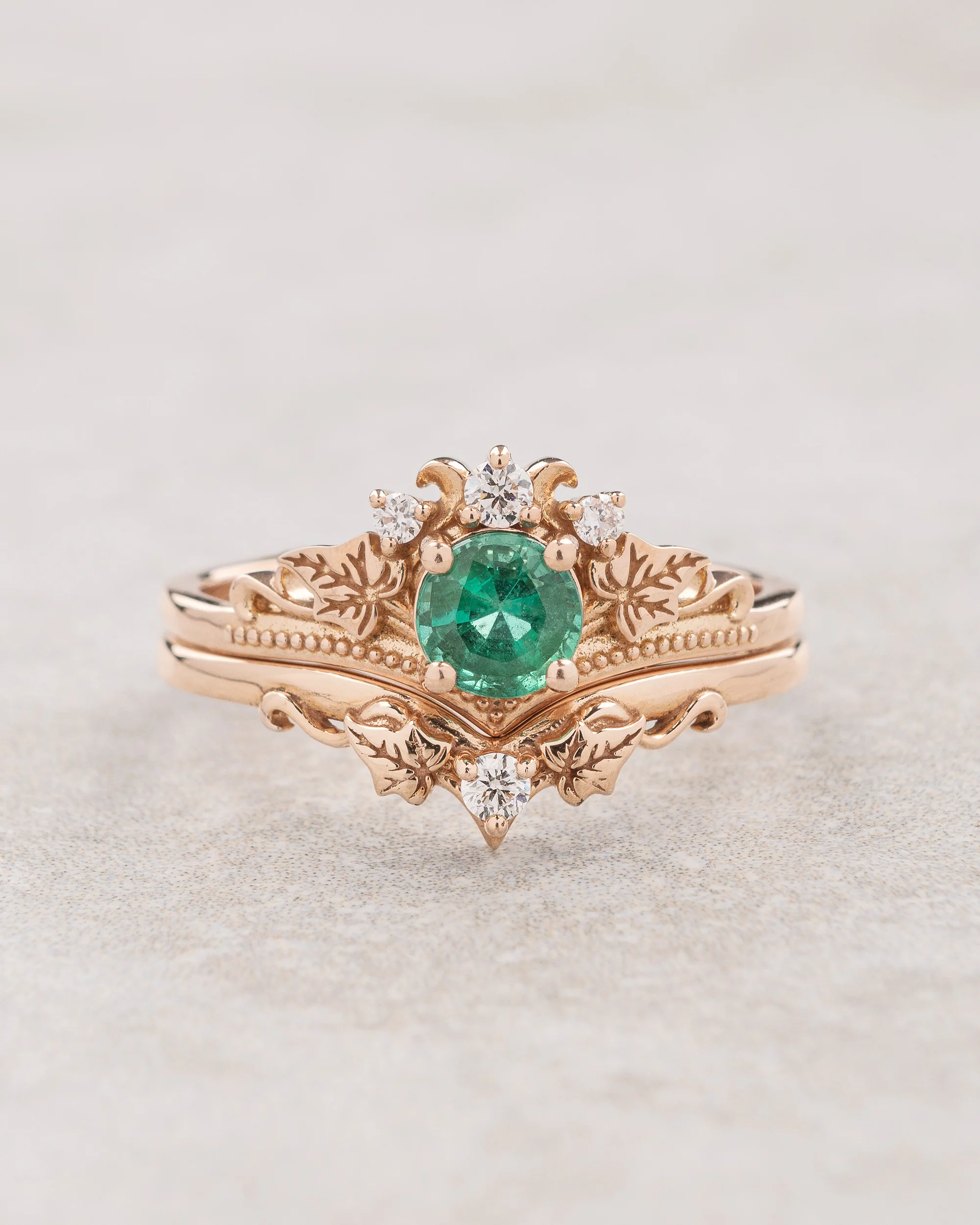 READY TO SHIP Ariadne engagement ring with natural emerald, 14K rose gold, AVAILABLE RING SIZES: 5.5 - 8.5 US - Image 5