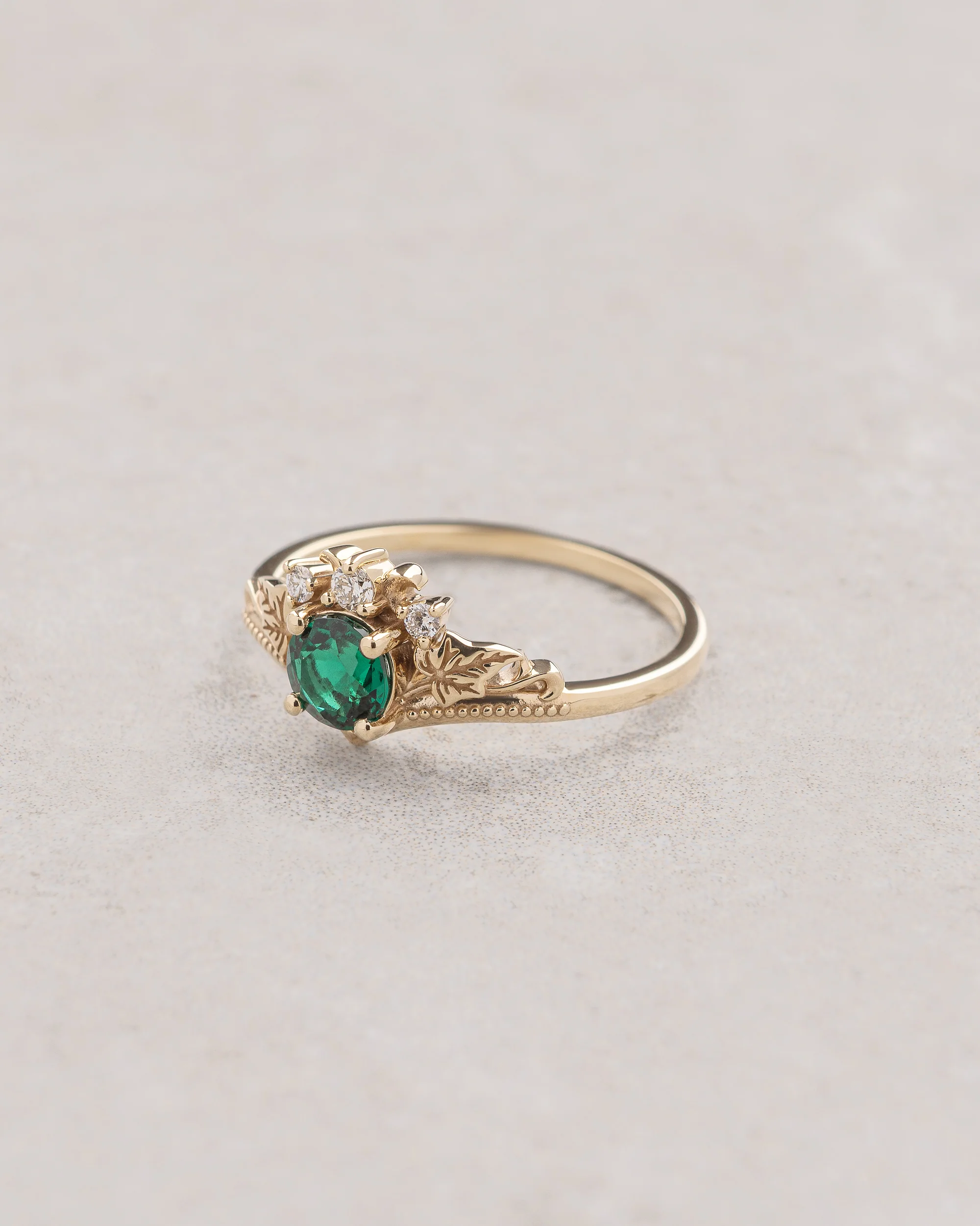 READY TO SHIP Ariadne engagement ring with vivid lab grown emerald, 14K yellow gold, AVAILABLE RING SIZES: 5.5 - 8.5 US - Image 3