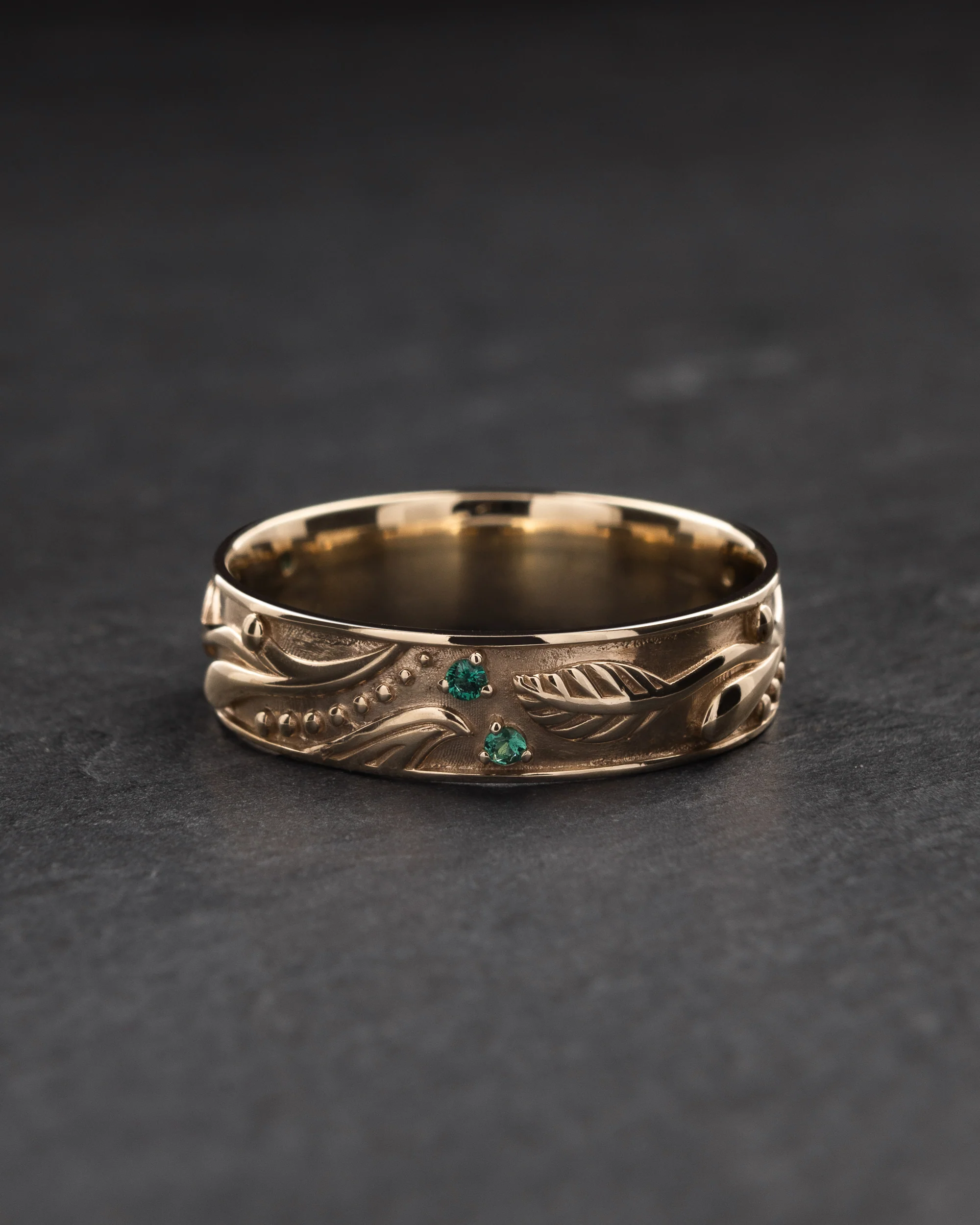 READY TO SHIP Callisto band in 14K yellow gold with natural emeralds, RING SIZE 10 US