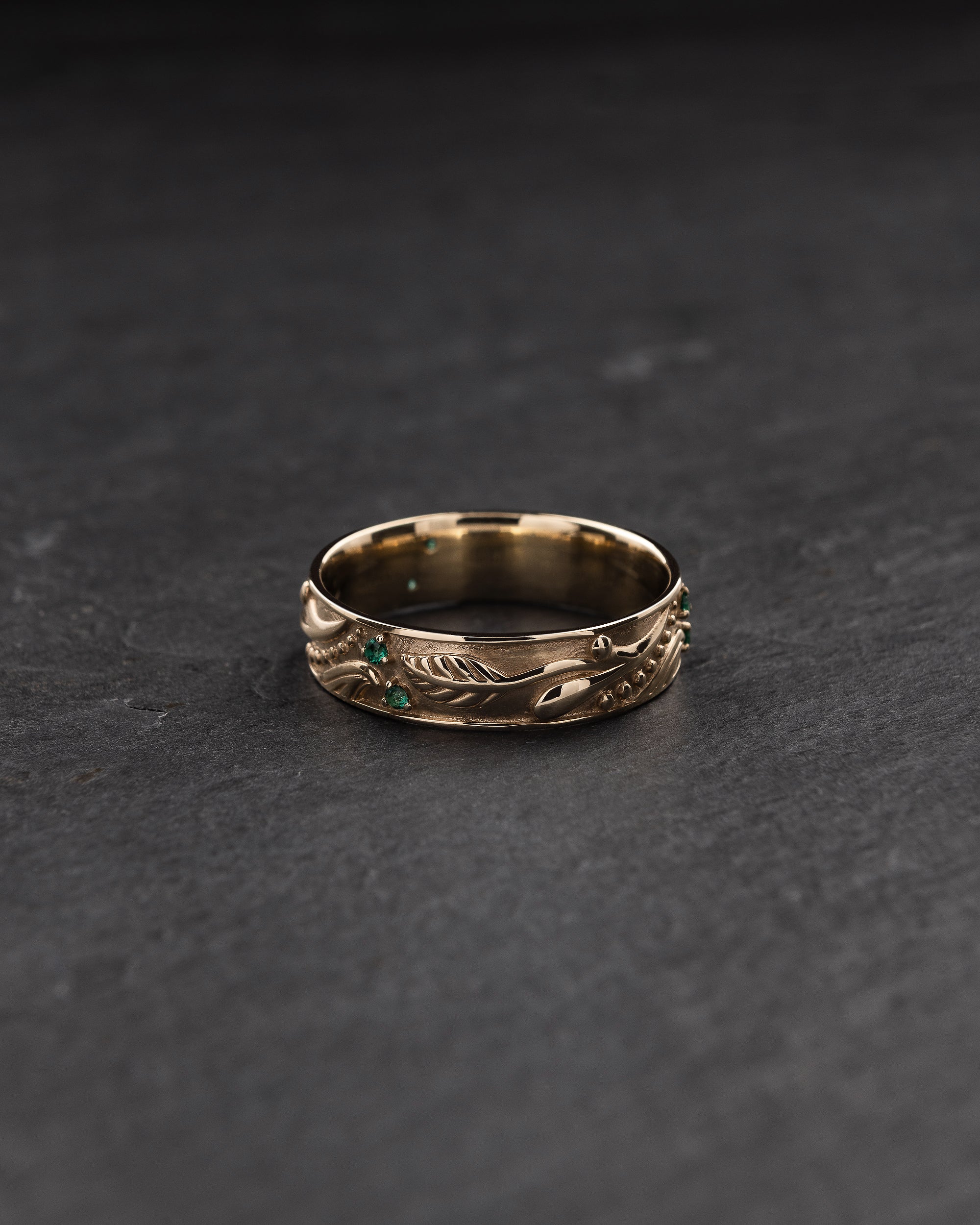 READY TO SHIP Callisto band in 14K yellow gold with natural emeralds, RING SIZE 10 US - Image 2