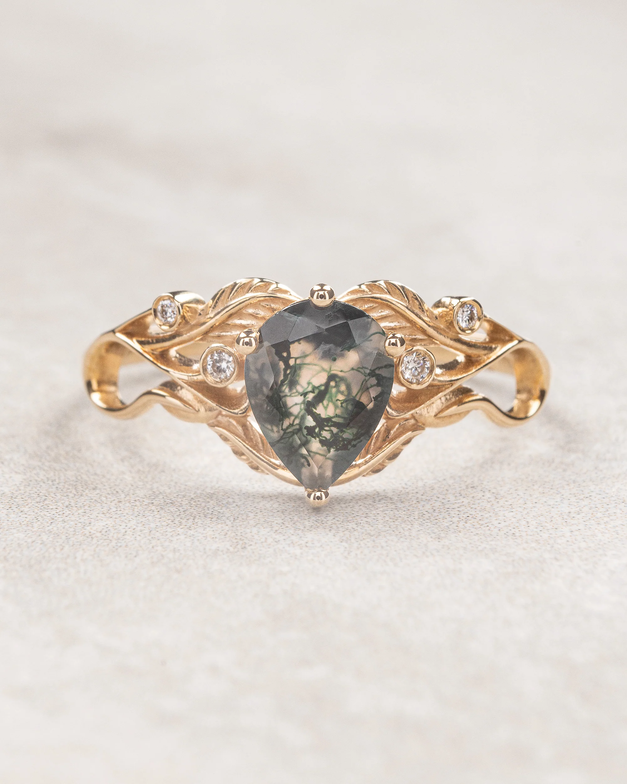Art nouveau inspired moss agate bridal ring set with diamonds / Callisto - Image 3