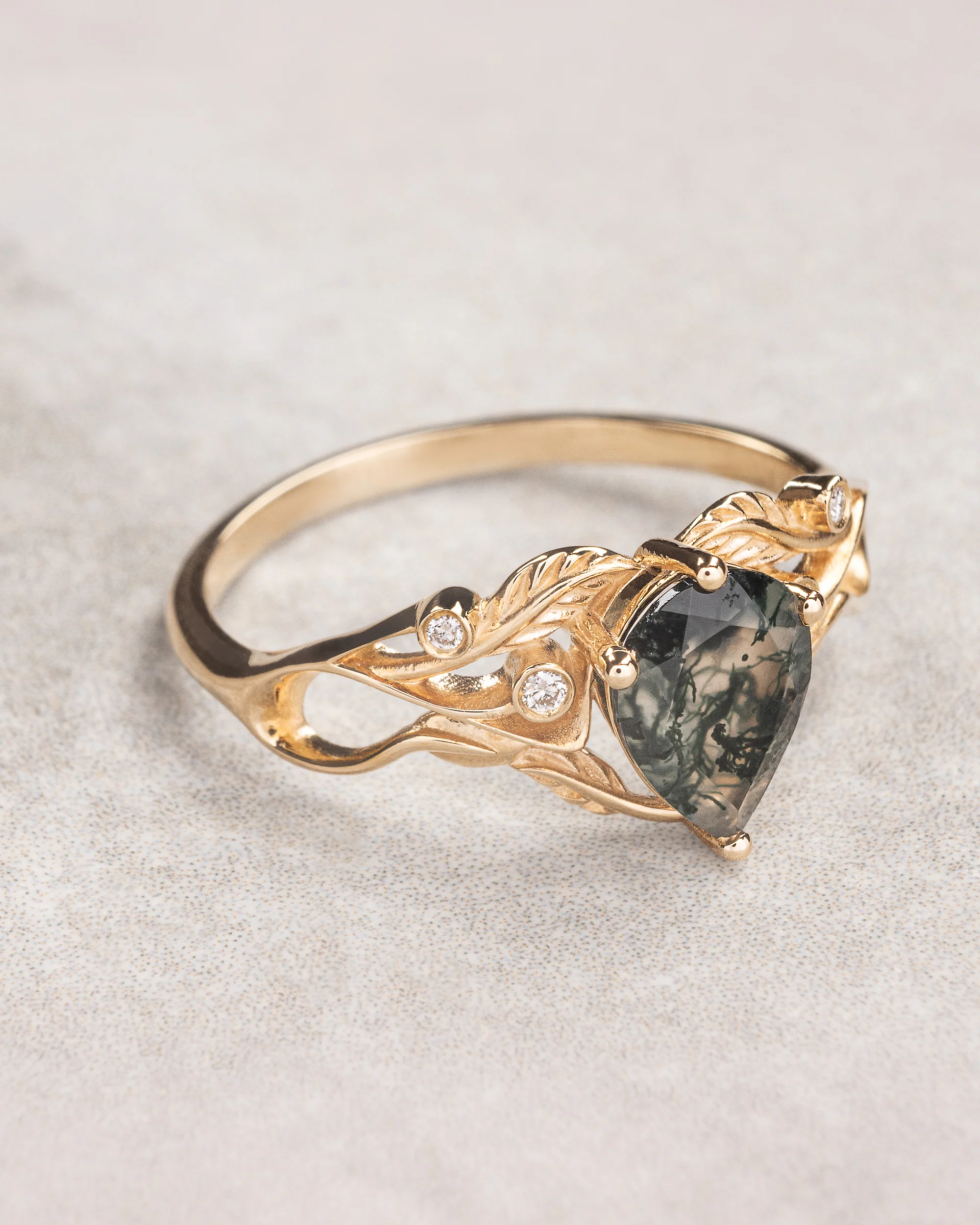 Art nouveau inspired moss agate bridal ring set with diamonds / Callisto - Image 4