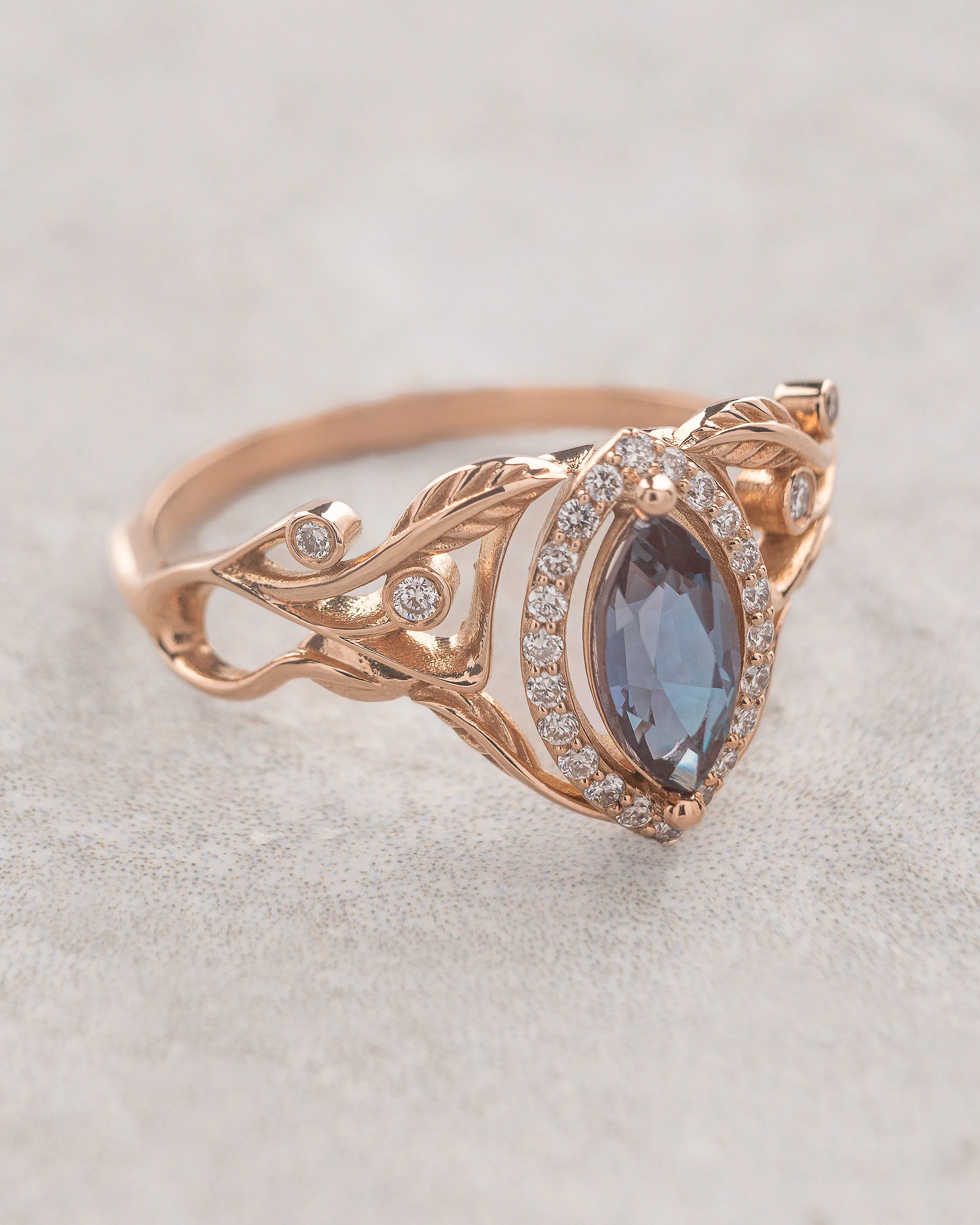 READY TO SHIP Callisto engagement ring with alexandrite and diamond halo, 14K rose gold, RING SIZES: 5.5 - 8.5 US - Image 3