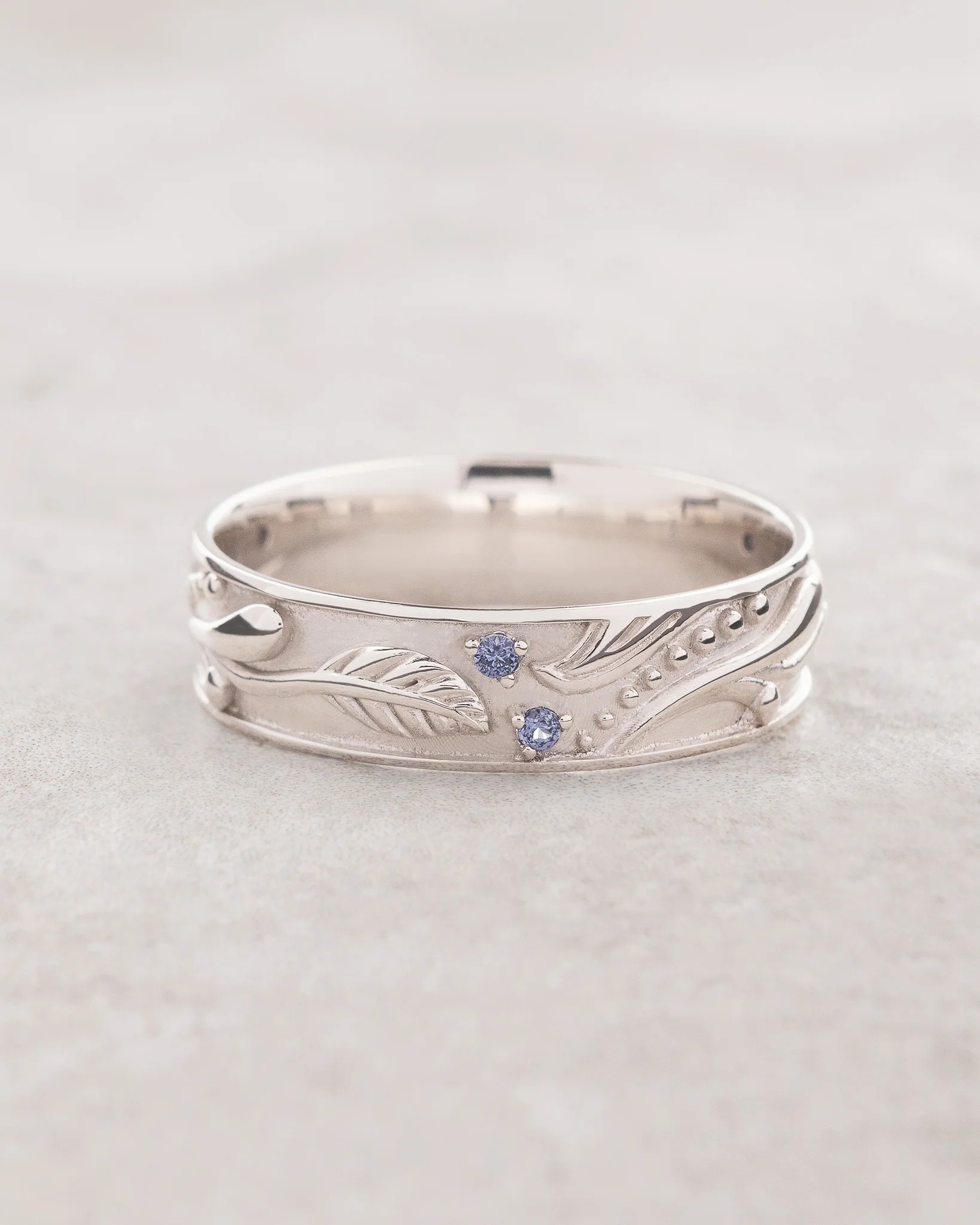 READY TO SHIP Callisto wedding band in 14K white gold with natural blue sapphires, RING SIZE 9.75 US