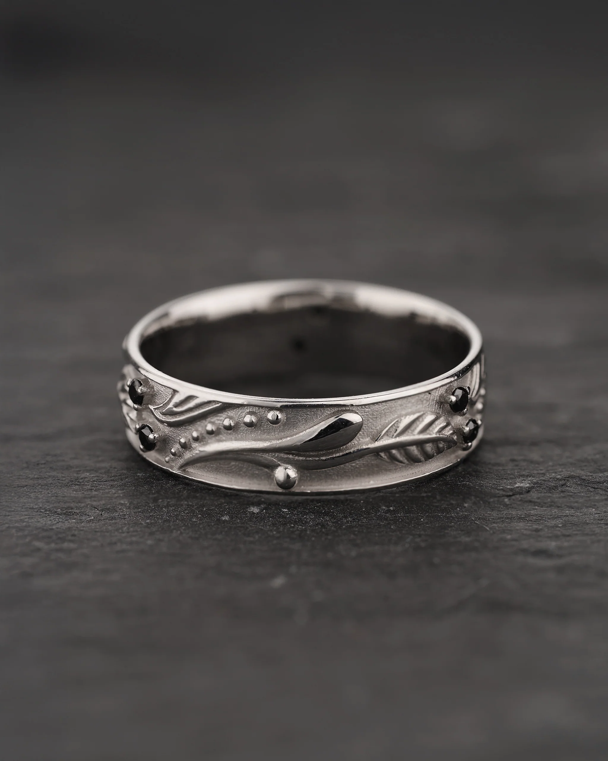READY TO SHIP Callisto wedding band with black diamonds, 14K white gold, RING SIZE 8.75 US - Image 4