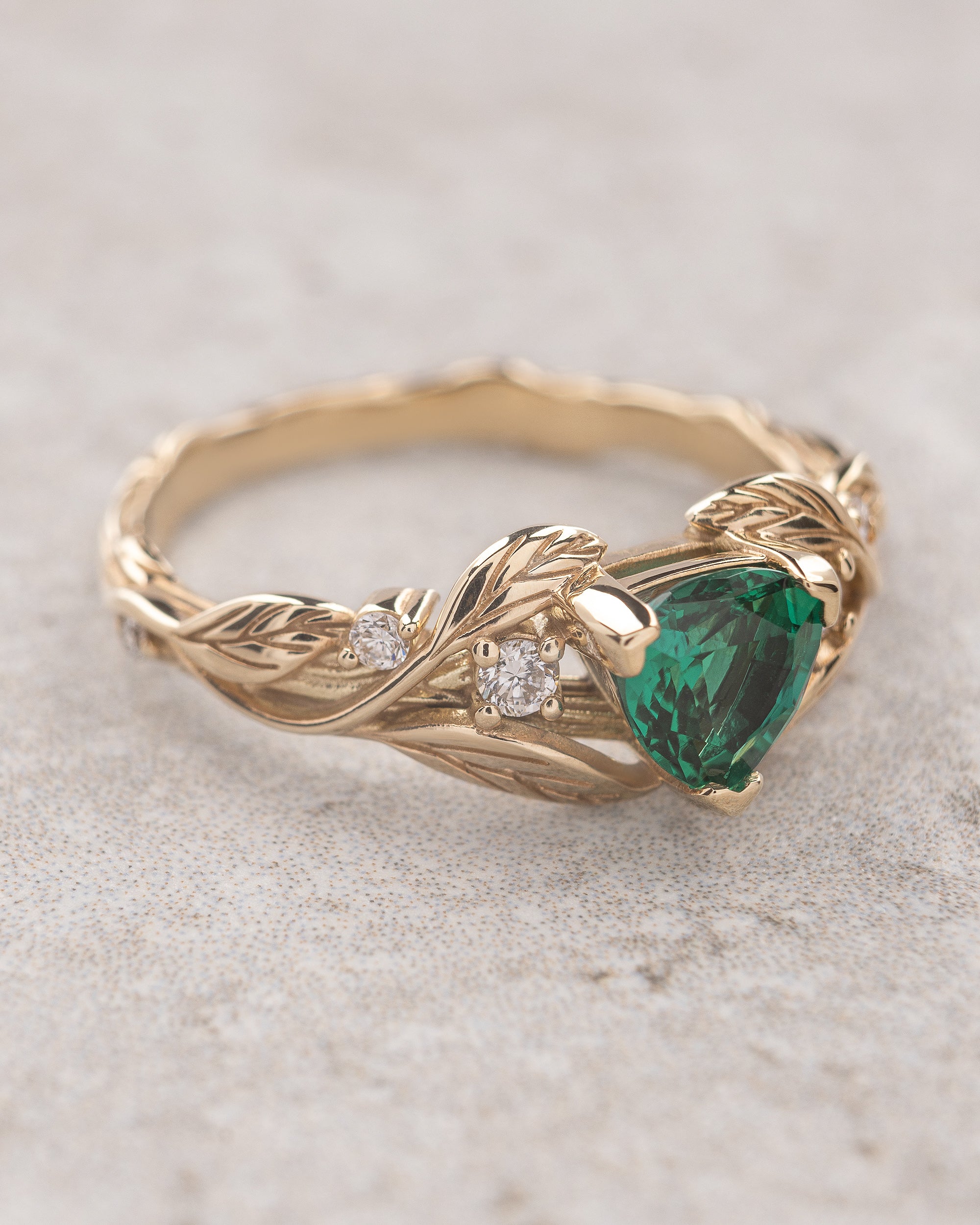 READY TO SHIP Clematis engagement ring, lab emerald, 14K yellow gold, AVAILABLE RING SIZES: 5.5 - 8.5 US - Image 3