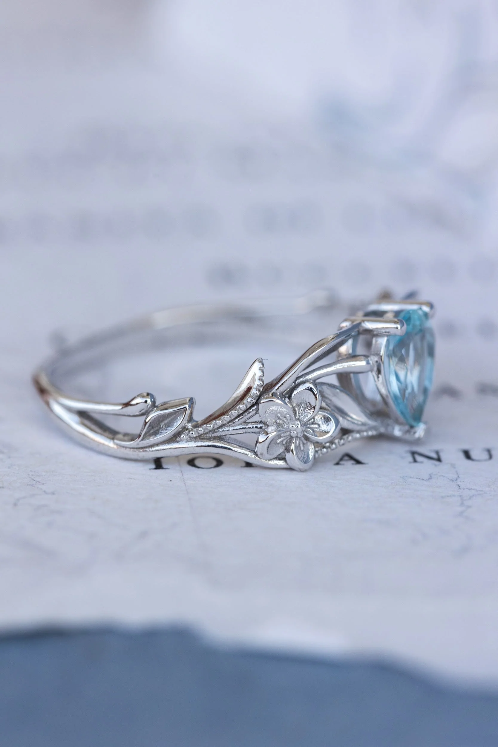 READY TO SHIP Eloise ring in 14K white gold, natural aquamarine pear cut 7x5 mm, AVAILABLE RING SIZE: 7.5 - 10.5 US - Image 3