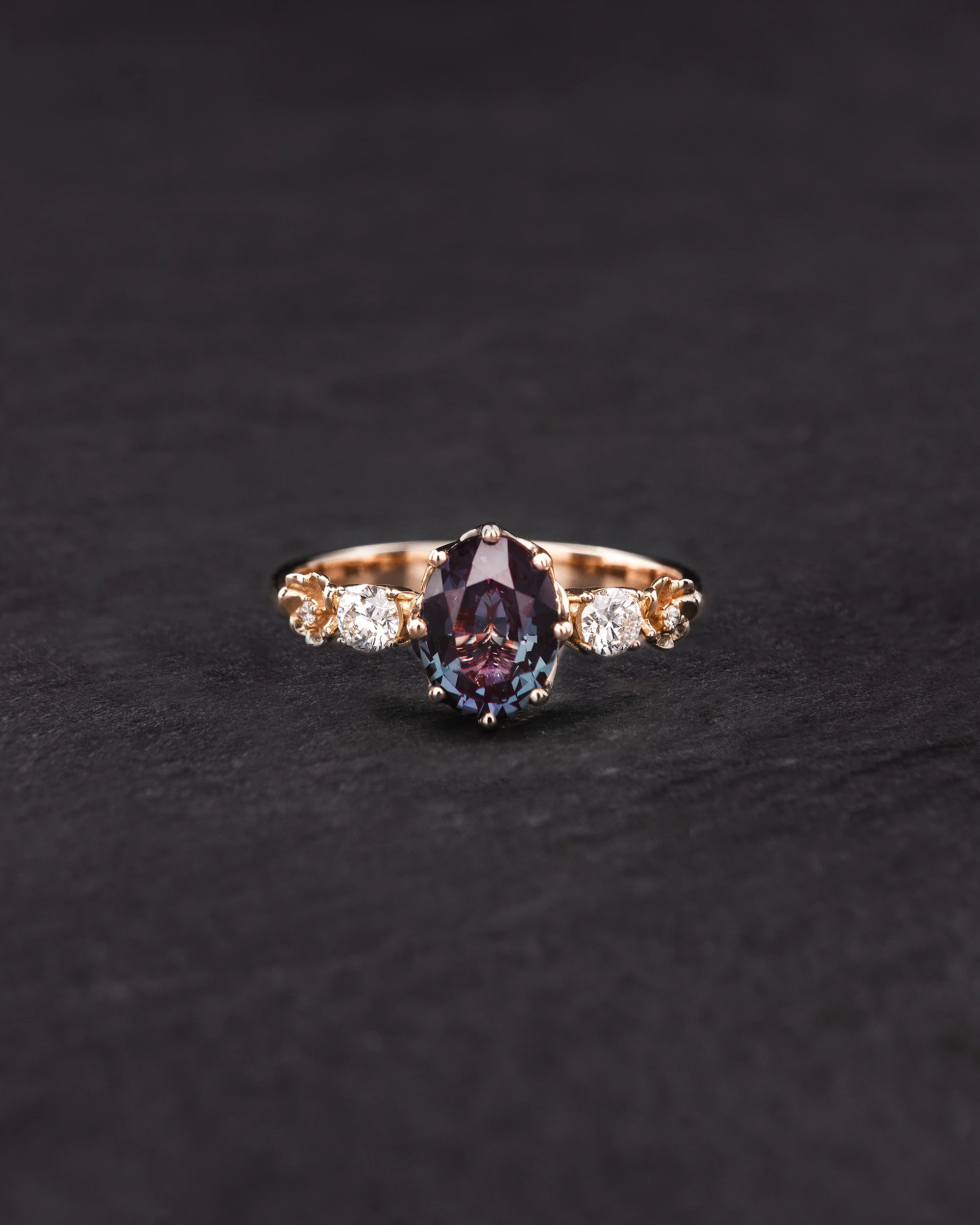 READY TO SHIP Fiorella engagement ring in 14K rose gold, lab alexandritee, 8x6 oval cut, lab diamonds, AVAILABLE RING SIZES: 5.5 - 8.5 US