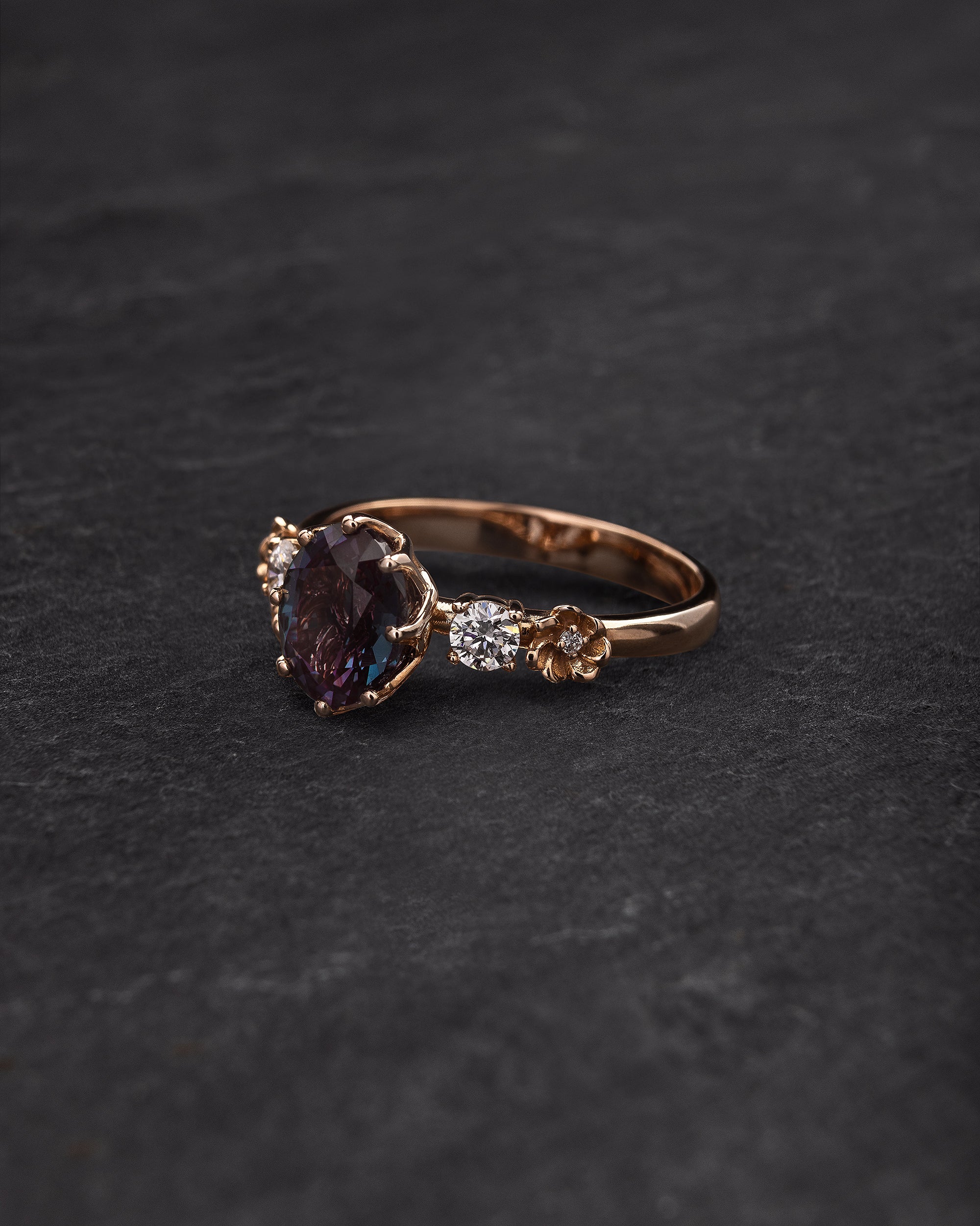READY TO SHIP Fiorella engagement ring in 14K rose gold, lab alexandritee, 8x6 oval cut, lab diamonds, AVAILABLE RING SIZES: 5.5 - 8.5 US - Image 2