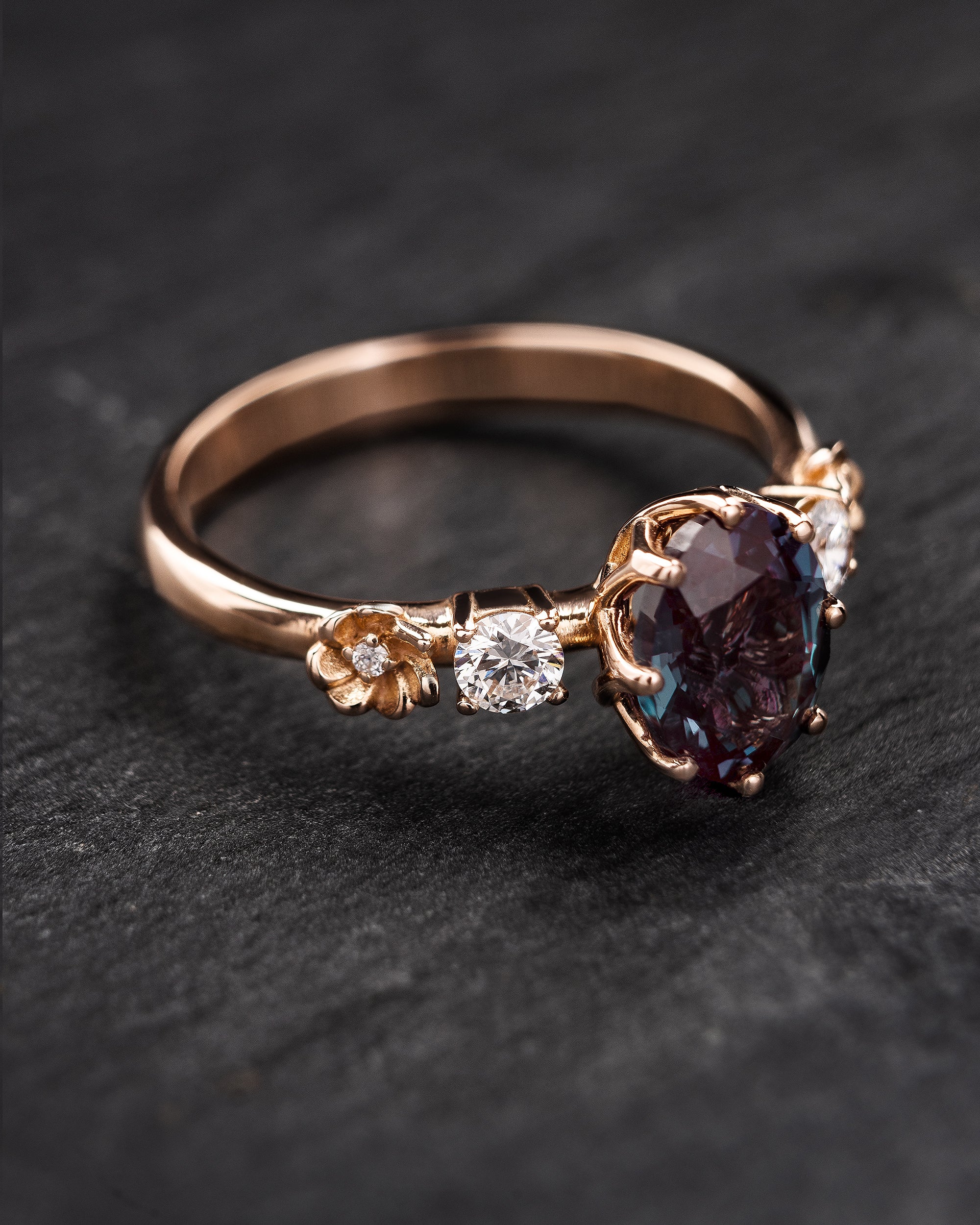 READY TO SHIP Fiorella engagement ring in 14K rose gold, lab alexandritee, 8x6 oval cut, lab diamonds, AVAILABLE RING SIZES: 5.5 - 8.5 US - Image 3
