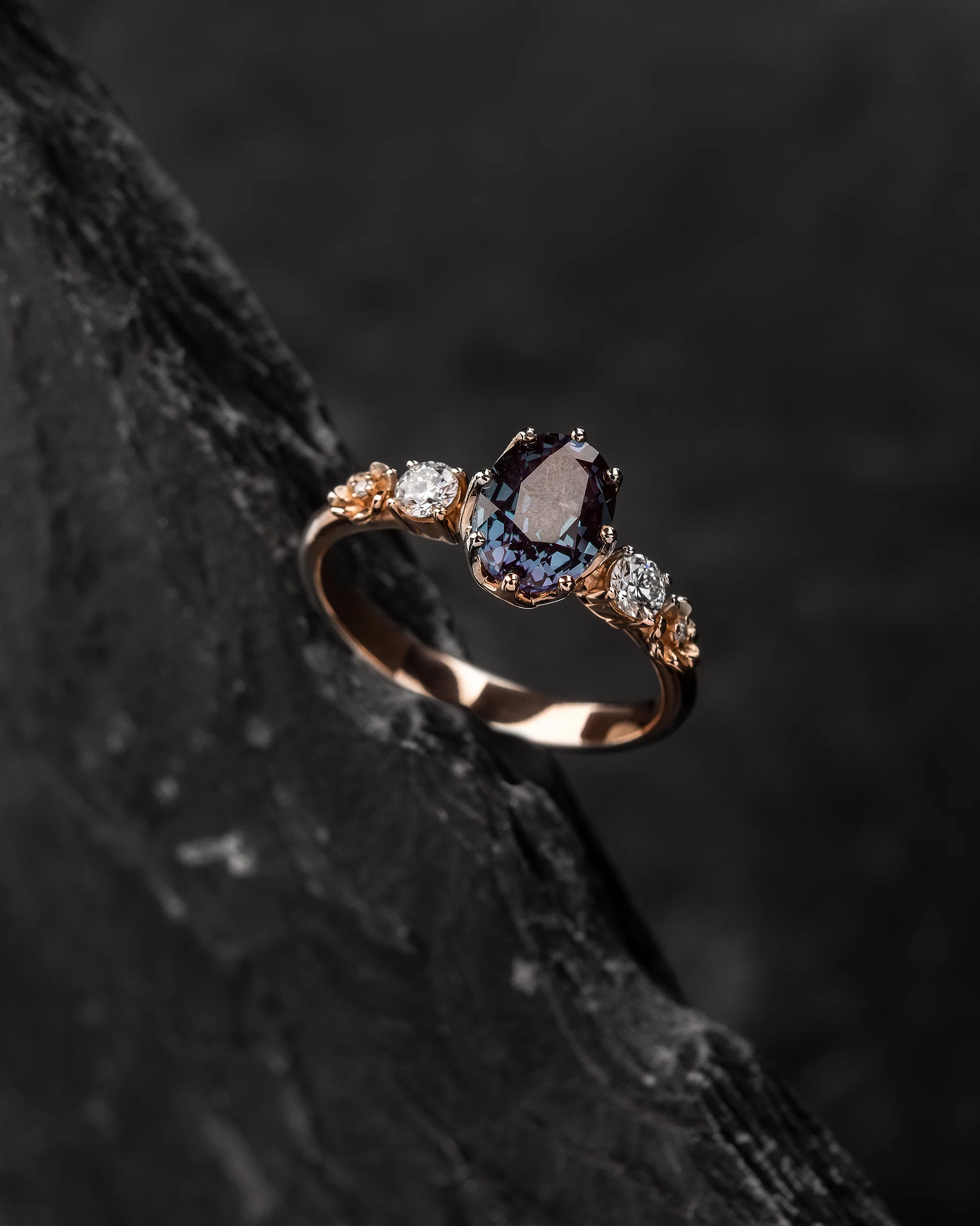 READY TO SHIP Fiorella engagement ring in 14K rose gold, lab alexandritee, 8x6 oval cut, lab diamonds, AVAILABLE RING SIZES: 5.5 - 8.5 US - Image 4