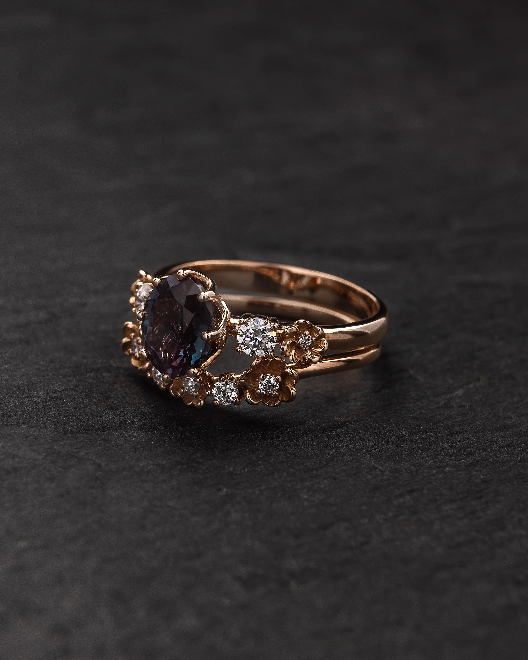 READY TO SHIP Fiorella engagement ring in 14K rose gold, lab alexandritee, 8x6 oval cut, lab diamonds, AVAILABLE RING SIZES: 5.5 - 8.5 US - Image 5
