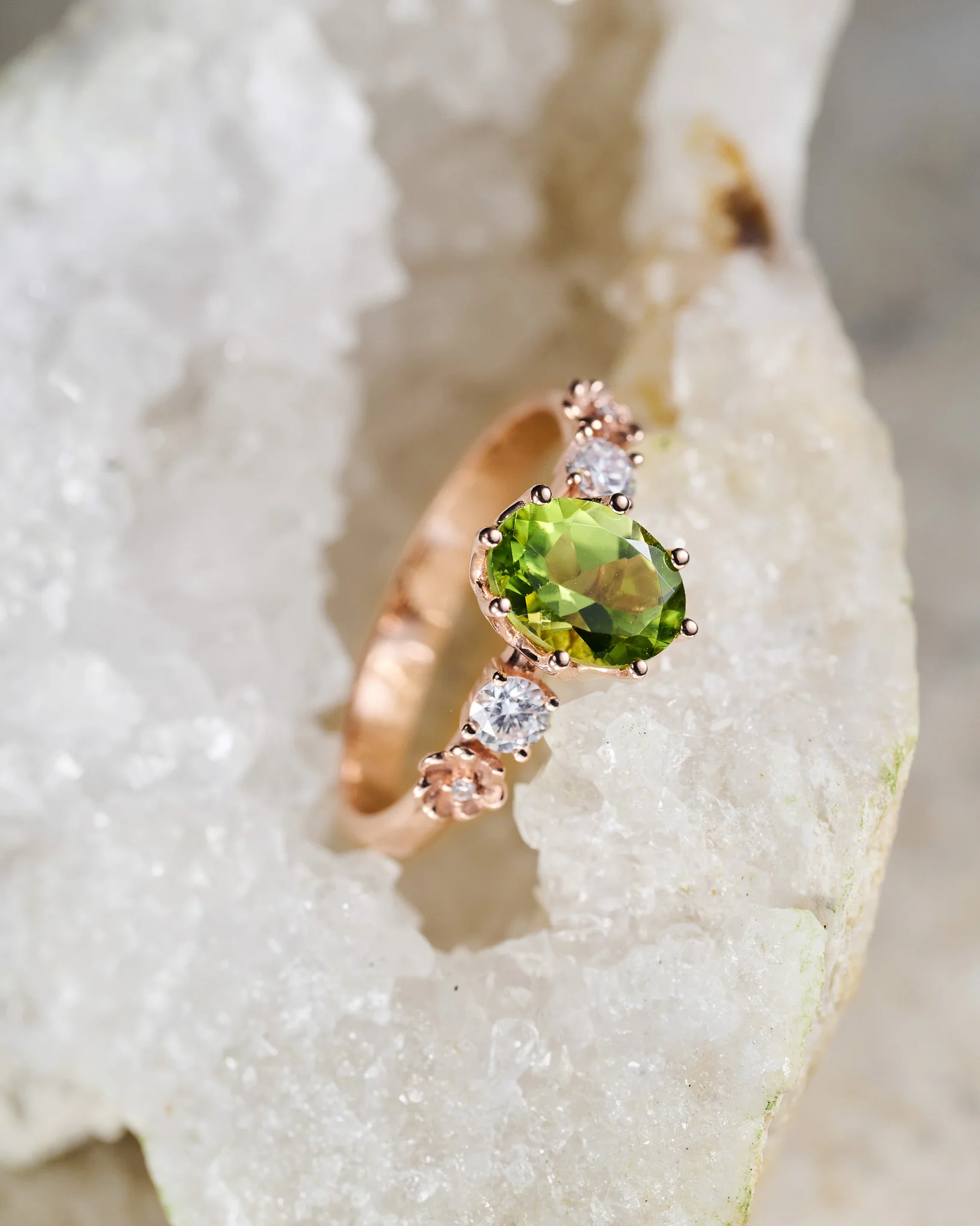 READY TO SHIP Fiorella in 14K rose gold, oval peridot 8x6 mm, moissanites, RING SIZE - 5.5 - 8.5 US - Image 2
